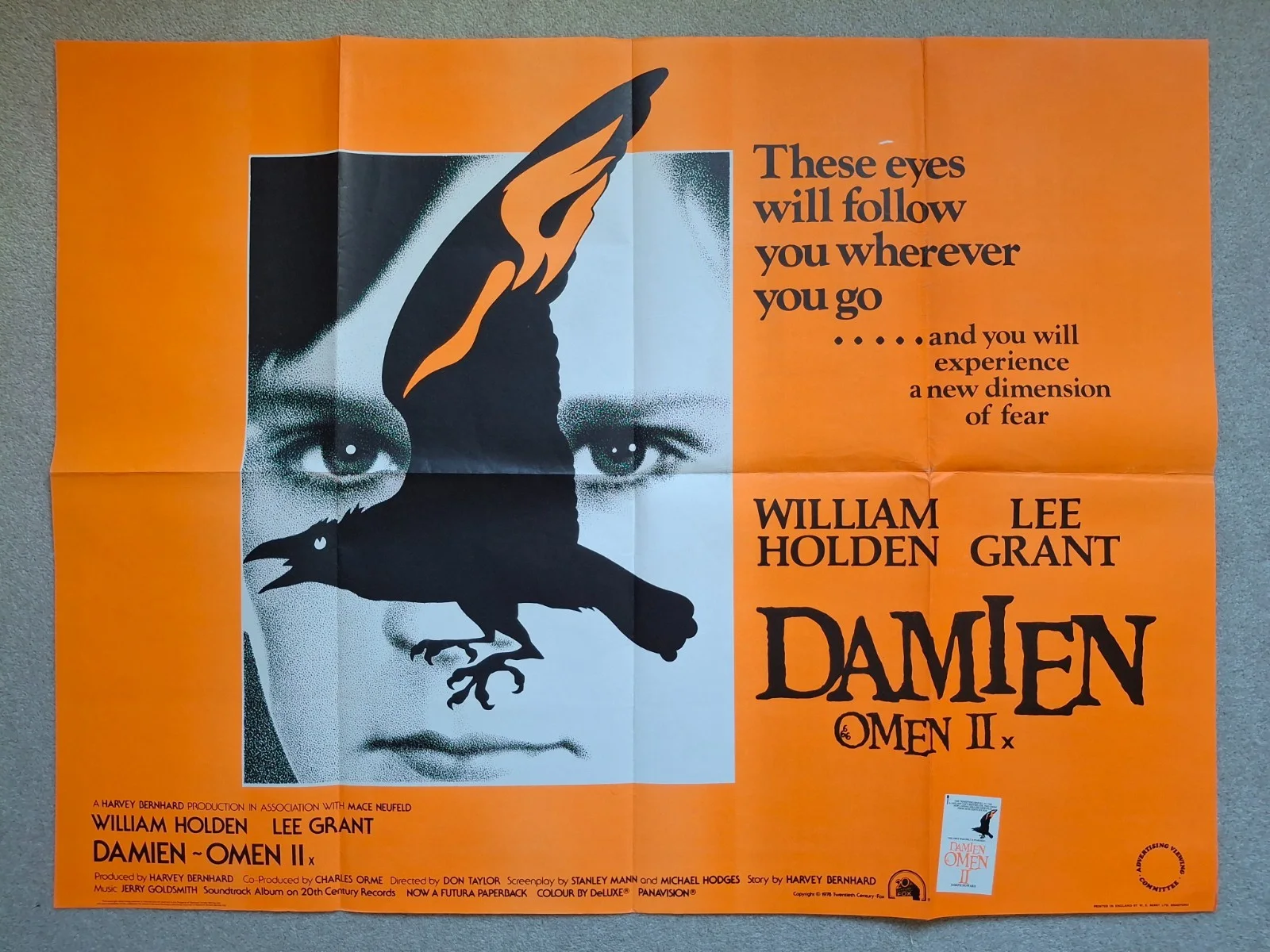Damien Omen II Original UK Quad Cinema Movie Poster William Holden Horror, изображение 2