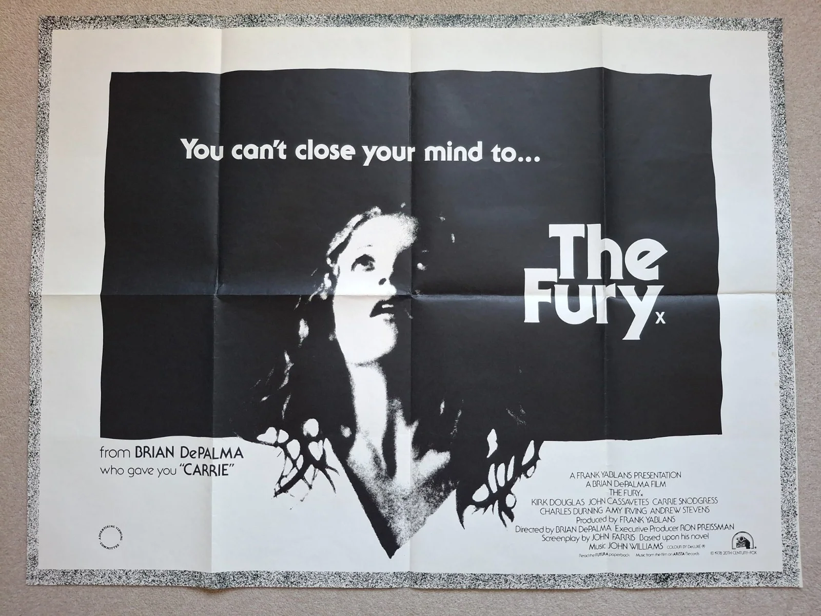 The Fury Original Film Cinema Movie Quad Poster Kirk Douglas Brian De Palma, изображение 2
