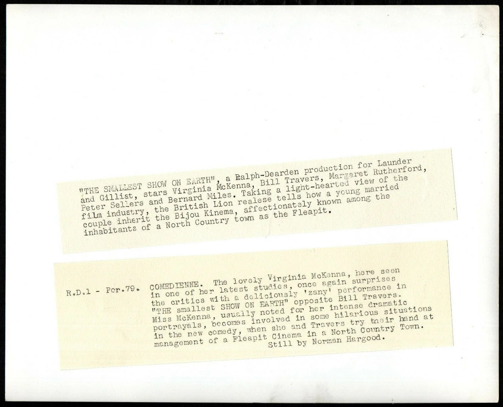 SMALLEST SHOW ON EARTH 1957 VIRGINIA McKENNA Norman Hargood PORTRAIT #P79, изображение 2