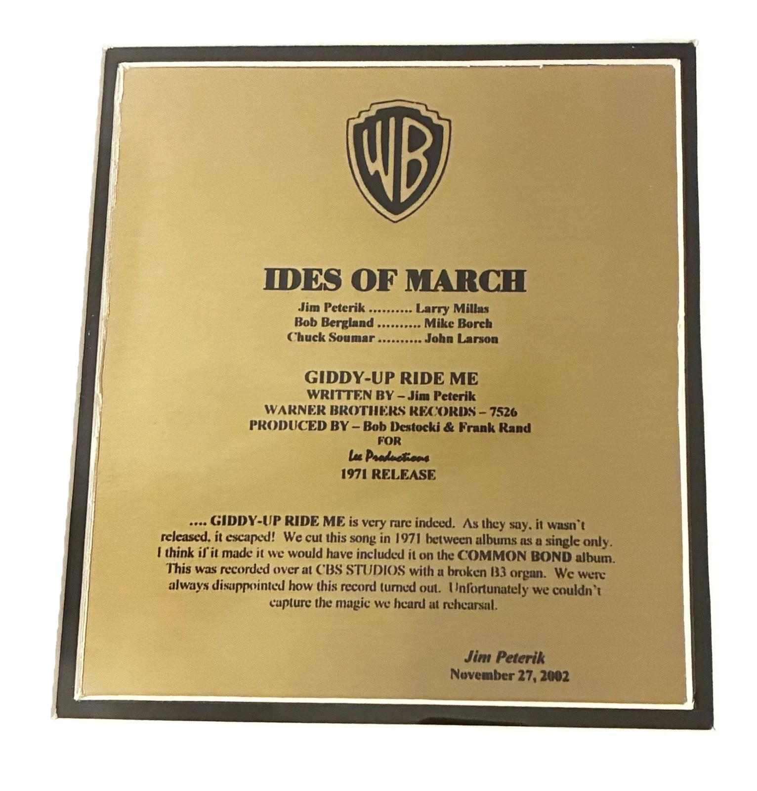 The Ides of March - Giddy-Up Ride Me - Jim Peterik Signed - Please Read, image 2