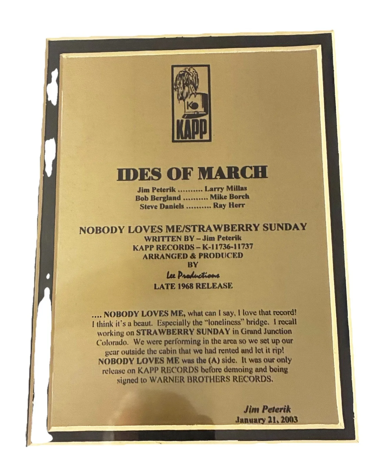 The Ides of March - Nobody Love Me/Strawberry Sunday - Jim Peterik Signed, изображение 2