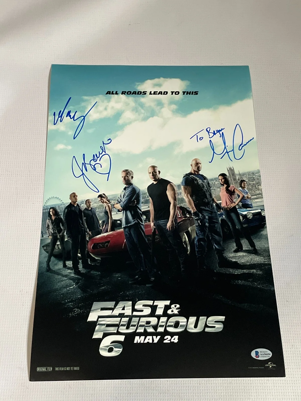 Jordana Brewster — Fast & Furious 6 Signed 12x18" Mini Poster Brewster, Rodriguez & Gina Carano BAS