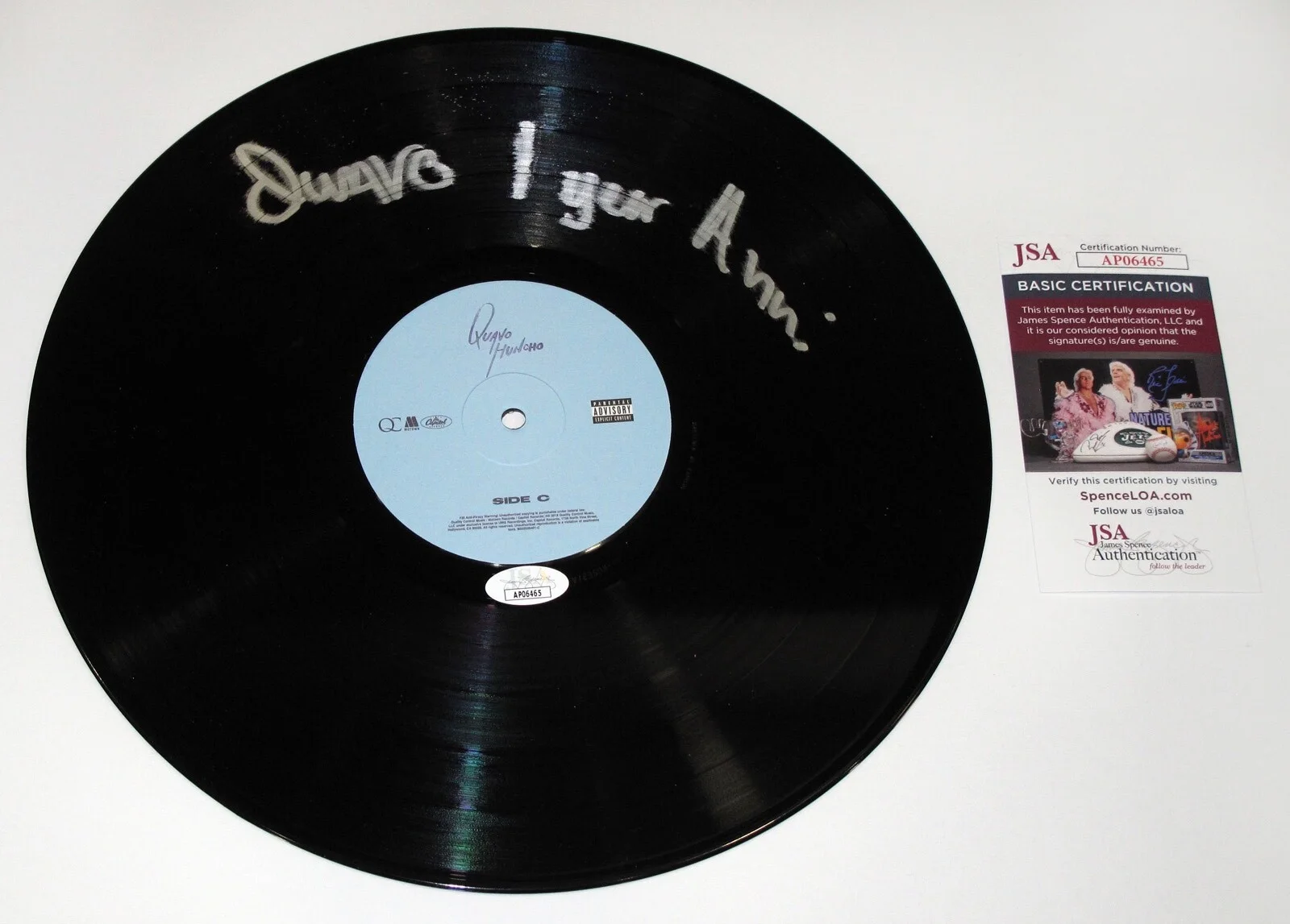 Quavo - Migos — Migos QUAVO signed "QUAVO HUNCHO" Vinyl Record PROOF 1 Year Anni Inscription JSA, изображение 5