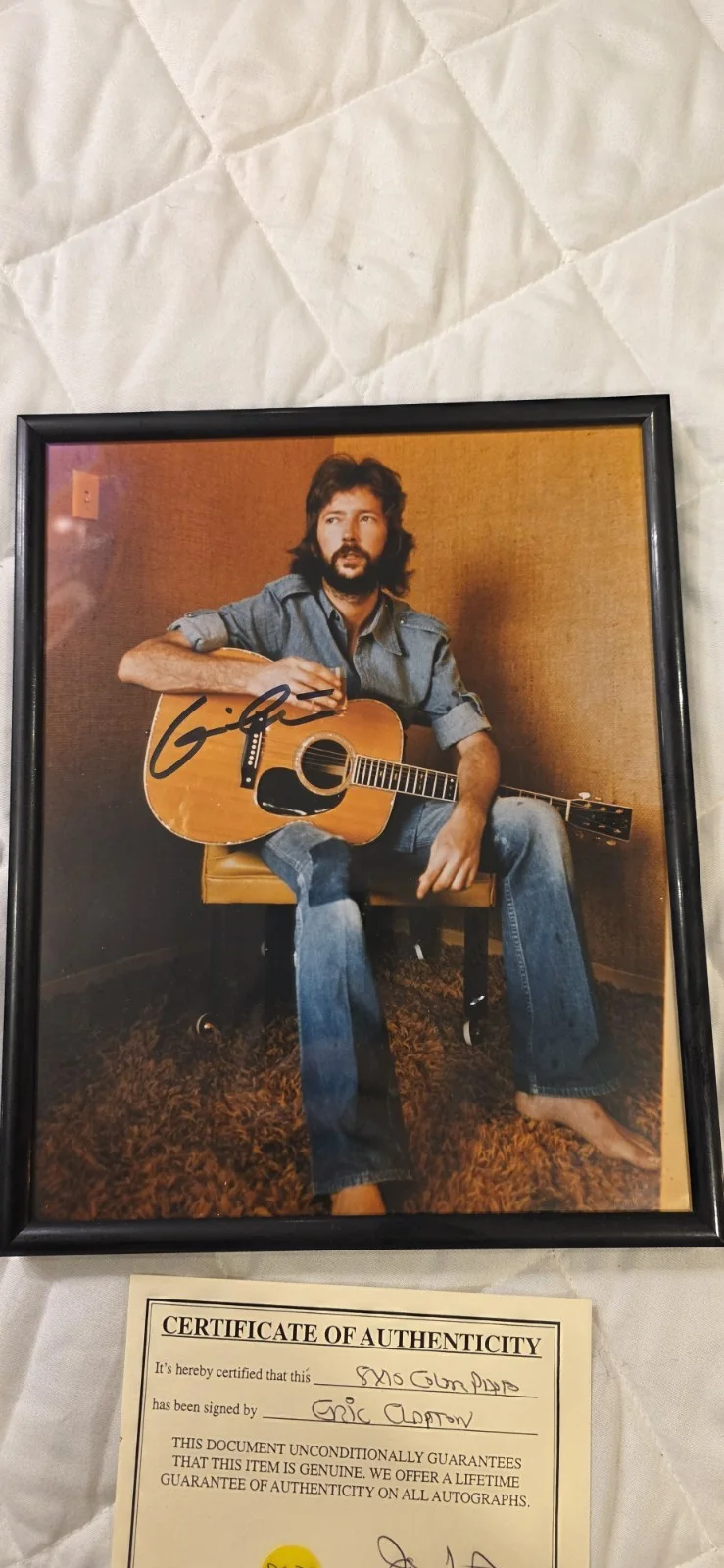 Eric Clapton — Eric Clapton Signed Color 8x10 Photo - Young Clapton in Black Frame w/ COA
