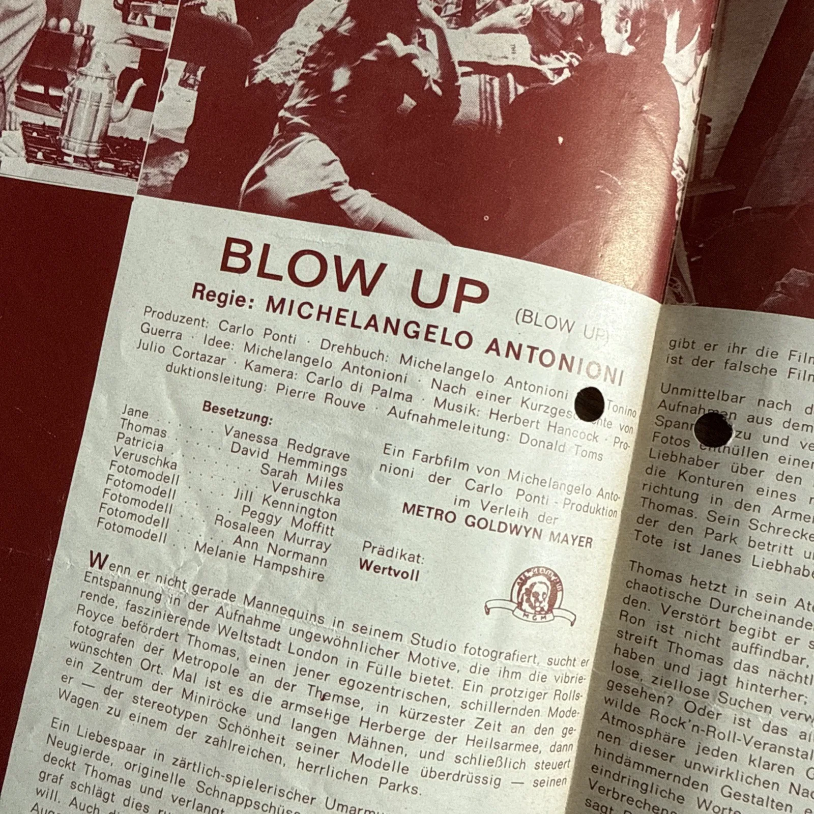 Rare BLOW UP German Cinema Programme David Hemmings Vanessa Redgrave & Veruschka, изображение 3