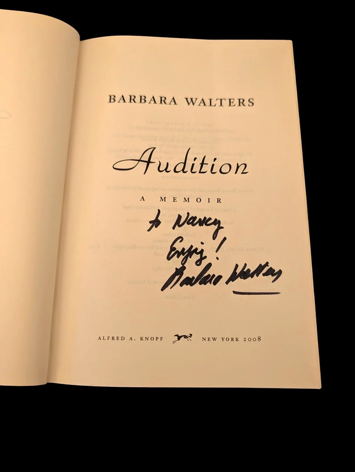 Barbara Walters — Barbara Walters Audition A Memoir Signed Hardcover Book 2008, image 2