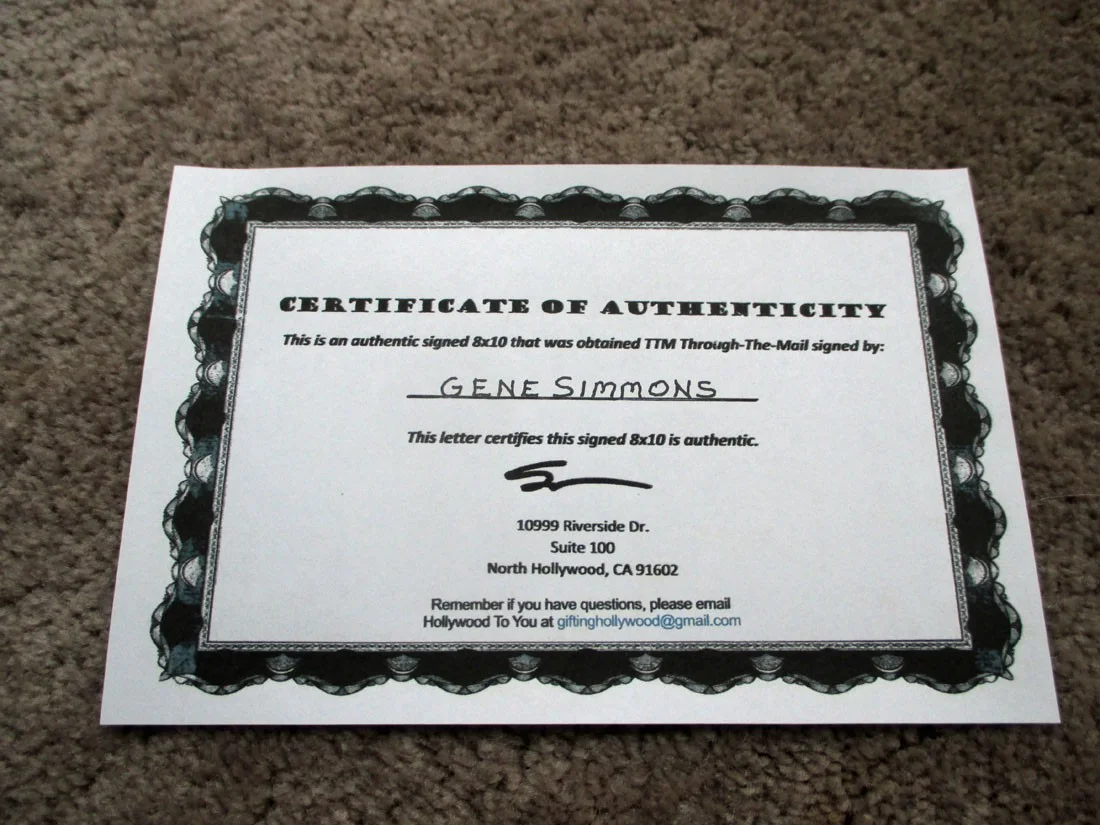 GENE SIMMONS AUTOGRAPHED 8X10, image 2