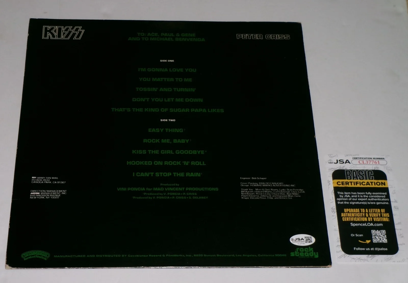 Peter Criss Solo 1978 Album LP SIGNED JSA CERT COMPLETE With Poster & Inserts, image 2