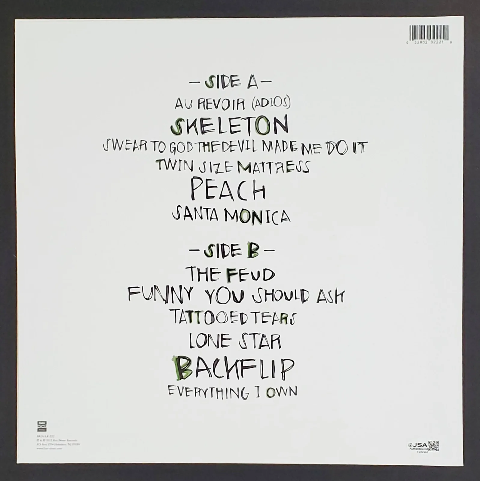 FRONT BOTTOMS BAND SIGNED TALON OF THE HAWK VINYL LP RECORD ALBUM W/ JSA CERT, image 2
