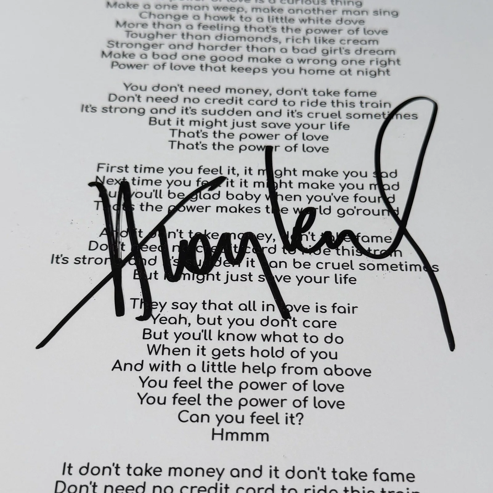HUEY LEWIS SIGNED POWER OF LOVE LYRIC SHEET FRAMED BTTF AUTOGRAPH JSA COA, image 3