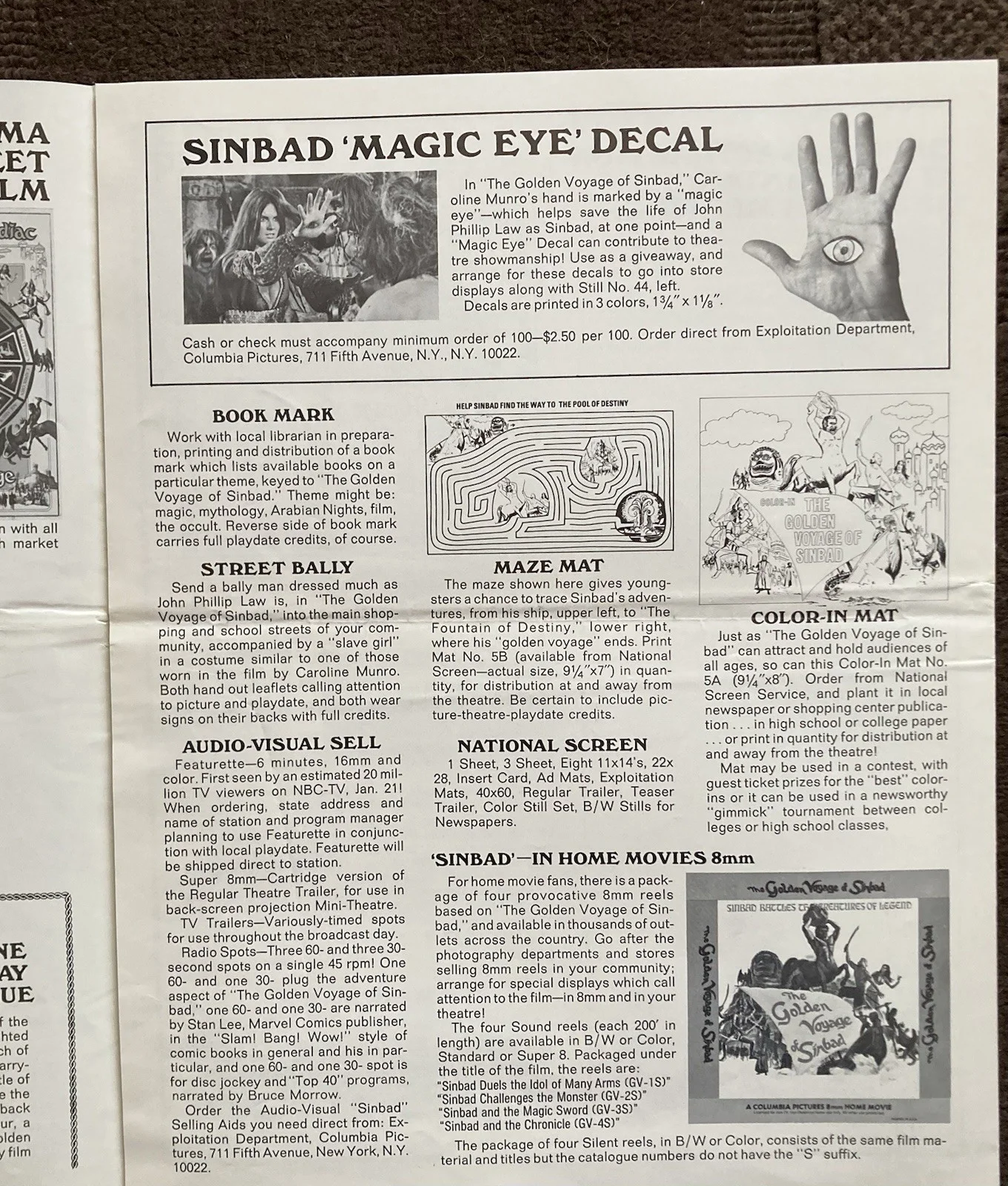 Ray Harryhausen THE GOLDEN VOYAGE OF SINBAD 11”x14” Fold-Out Merchandising Guide, изображение 3
