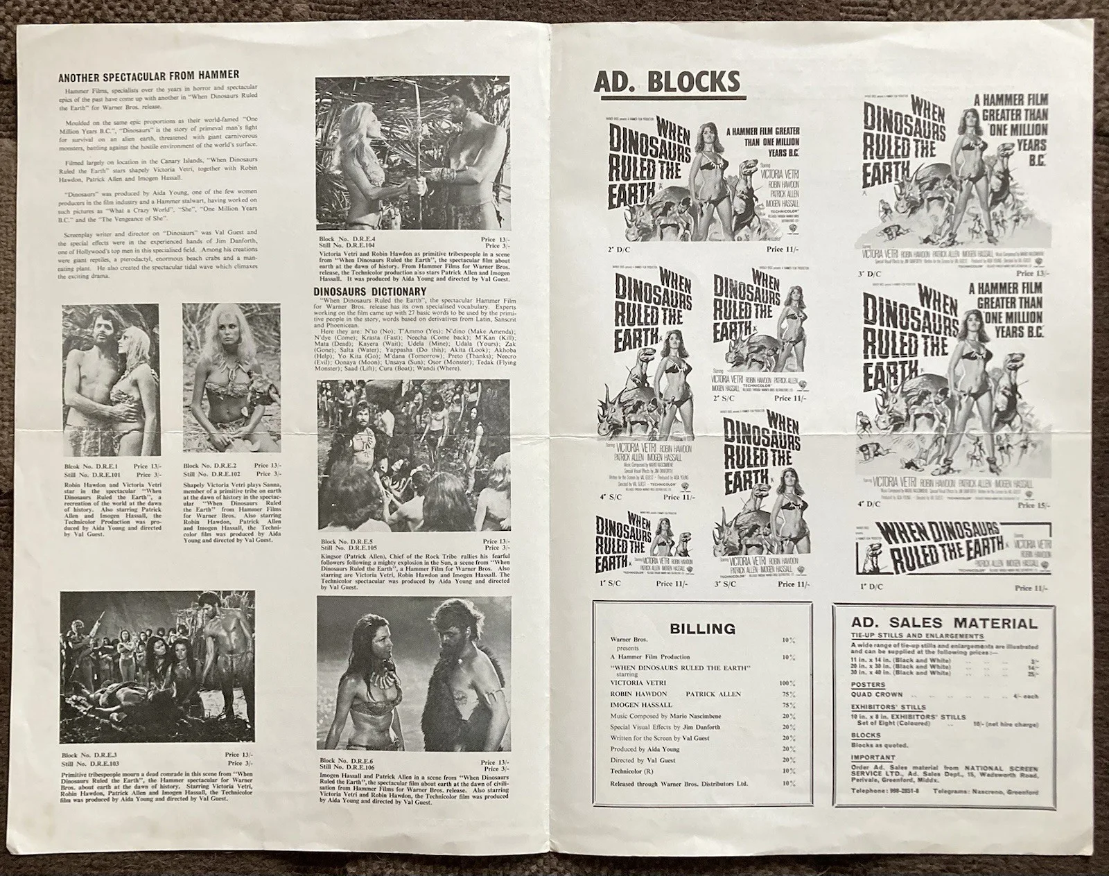 Victoria Vetri WHEN DINOSAURS RULED THE EARTH Original UK Pressbook HAMMER, изображение 2