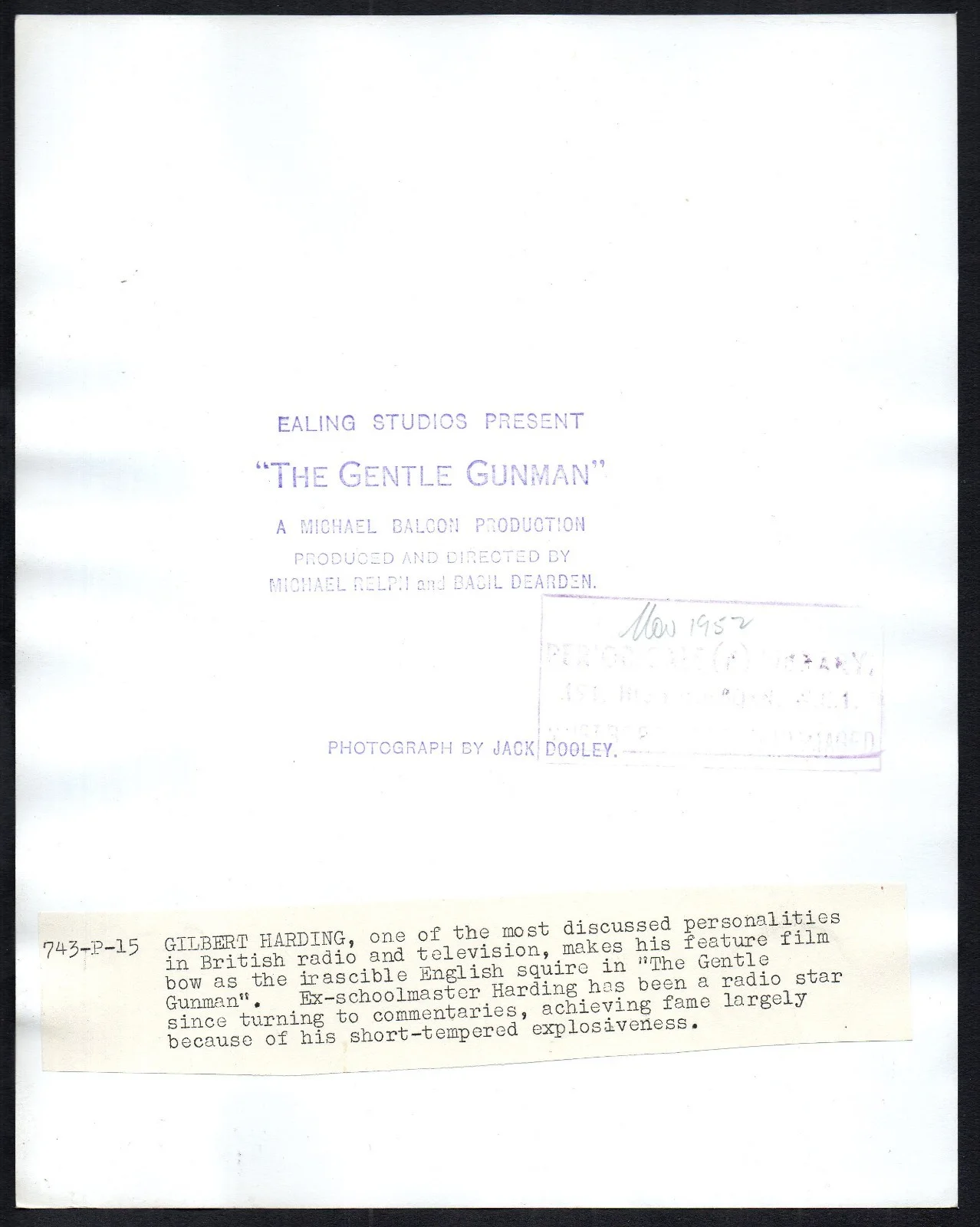 GENTLE GUNMAN 1952 Gilbert Harding Ealing Studios PORTRAIT #15, image 2