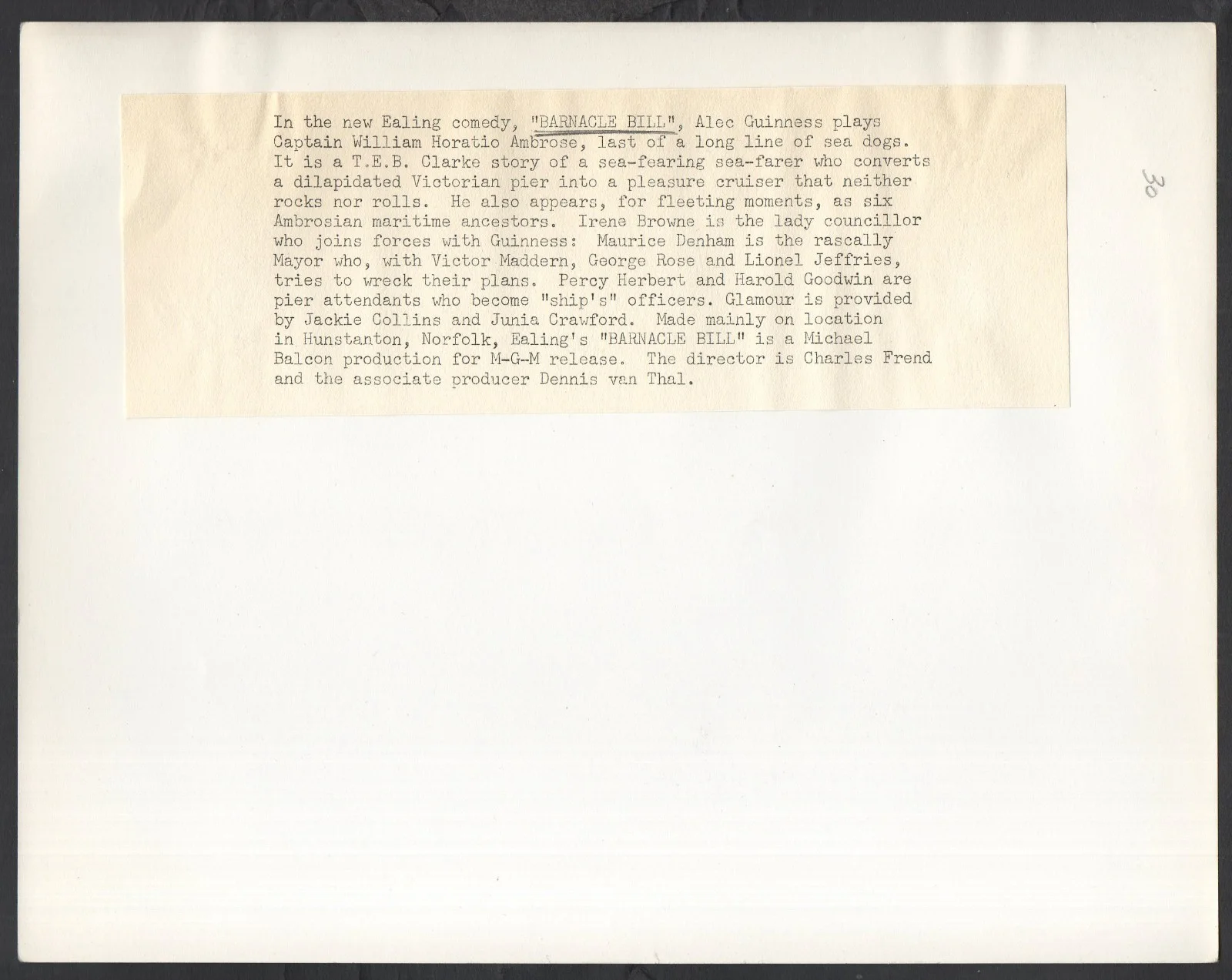 BARNACLE BILL 1957 Alec Guinness EALING STUDIOS 10x8 PORTRAIT #P47, image 2
