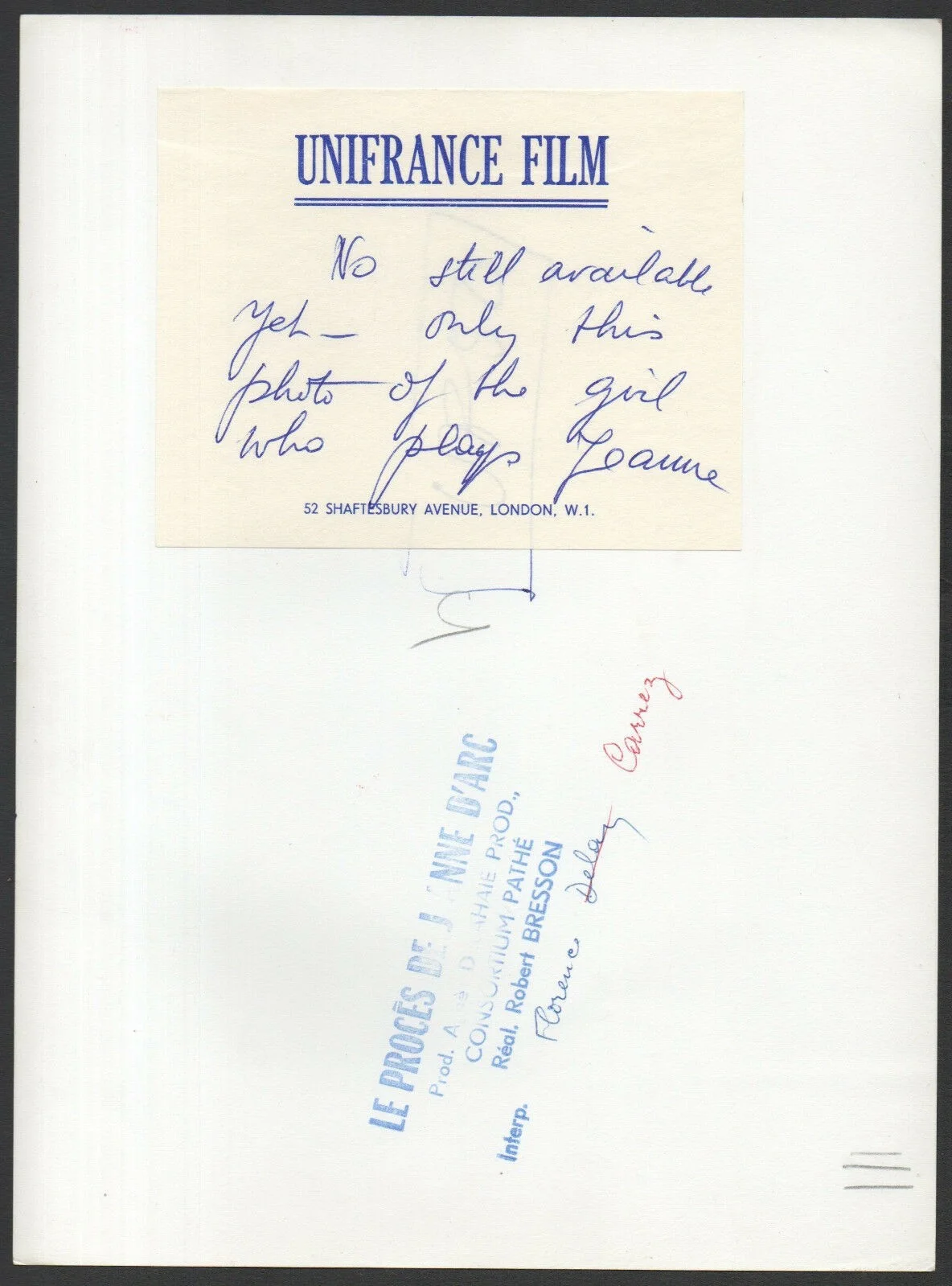 PROCES DE JEANNE D’ARC 1962 Robert Bresson, Florence Delay PORTRAIT, image 2