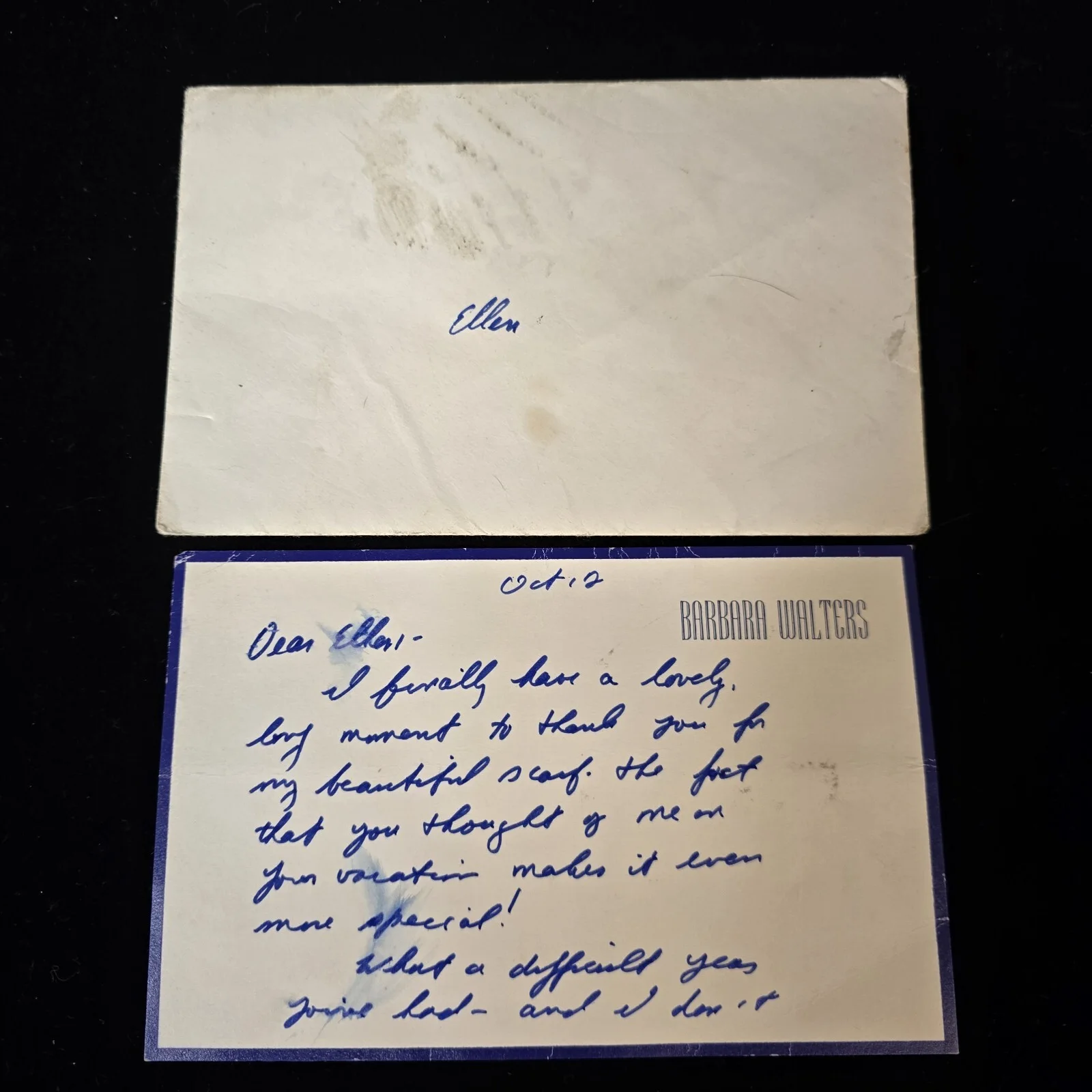 Barbara Walters signed handwritten Personal Letter to Eileen Sanger, image 2