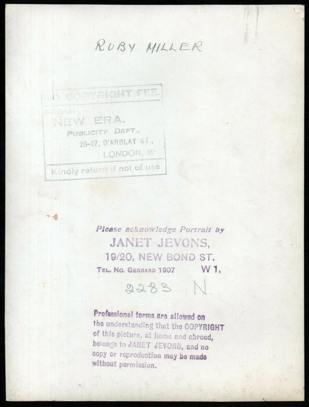 RUBY MILLER 1928 Infamous Lady - Janet Jevons SMALL PORTRAIT, image 2
