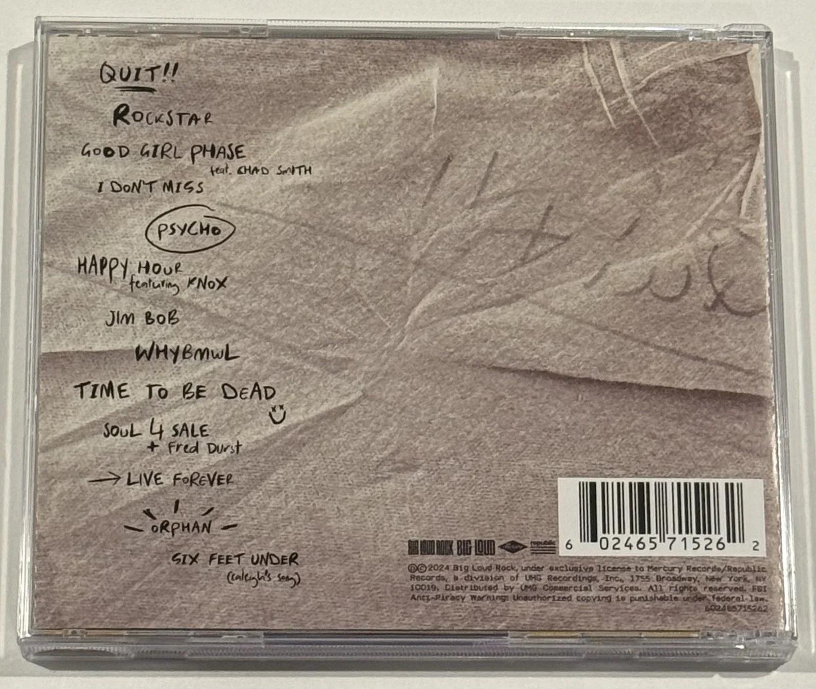 Hardy Autographed Quit!! CD Insert Art Card Signed Edition CD, image 4
