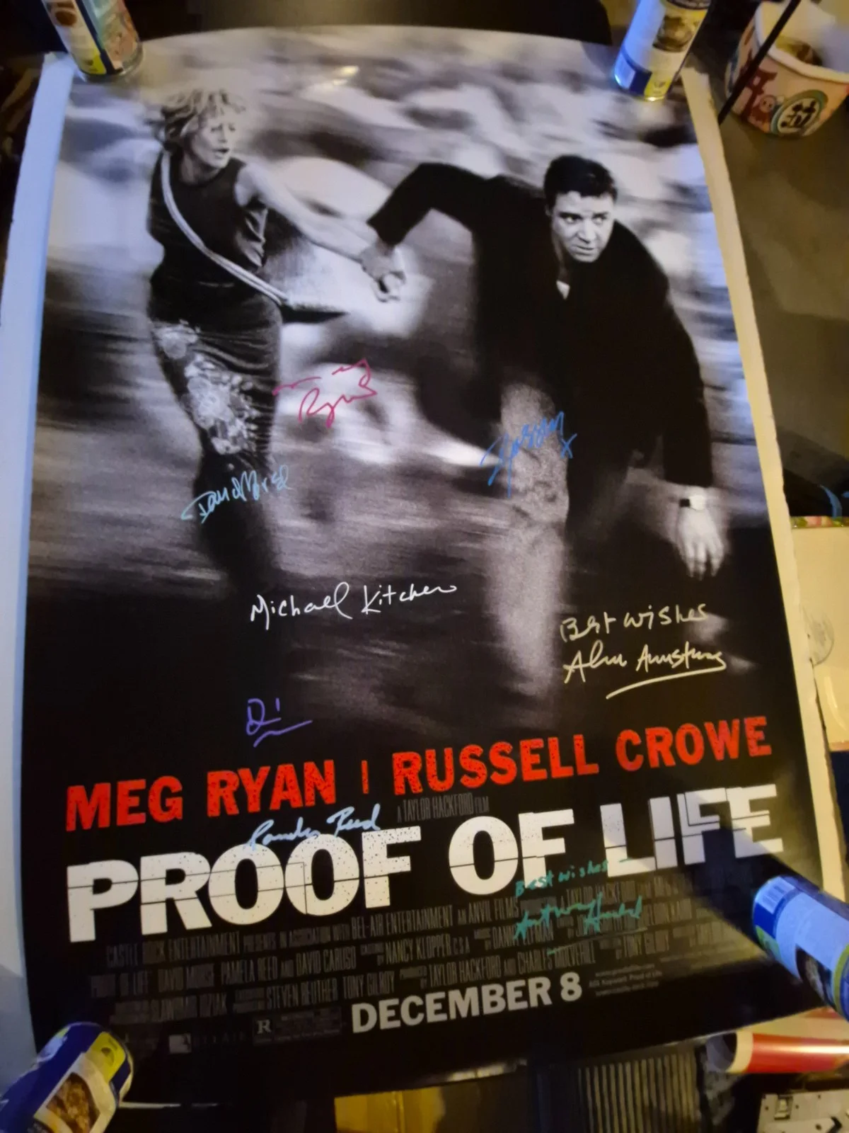 EKIM=INVENTORY — PROOF OF LIFE-CAST SIGNED MOVIE POSTER-w/COA -T2- SIDED ekim