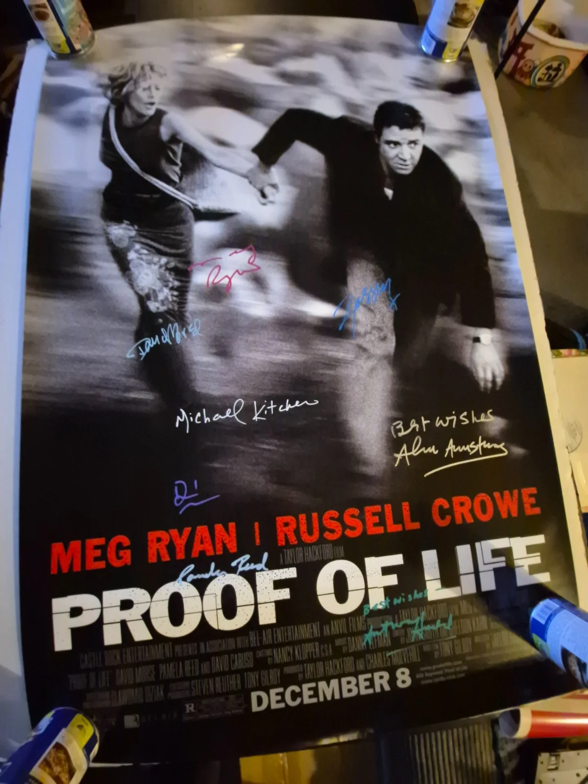 EKIM=INVENTORY — PROOF OF LIFE-CAST SIGNED MOVIE POSTER-w/COA -T2- SIDED ekim, изображение 2
