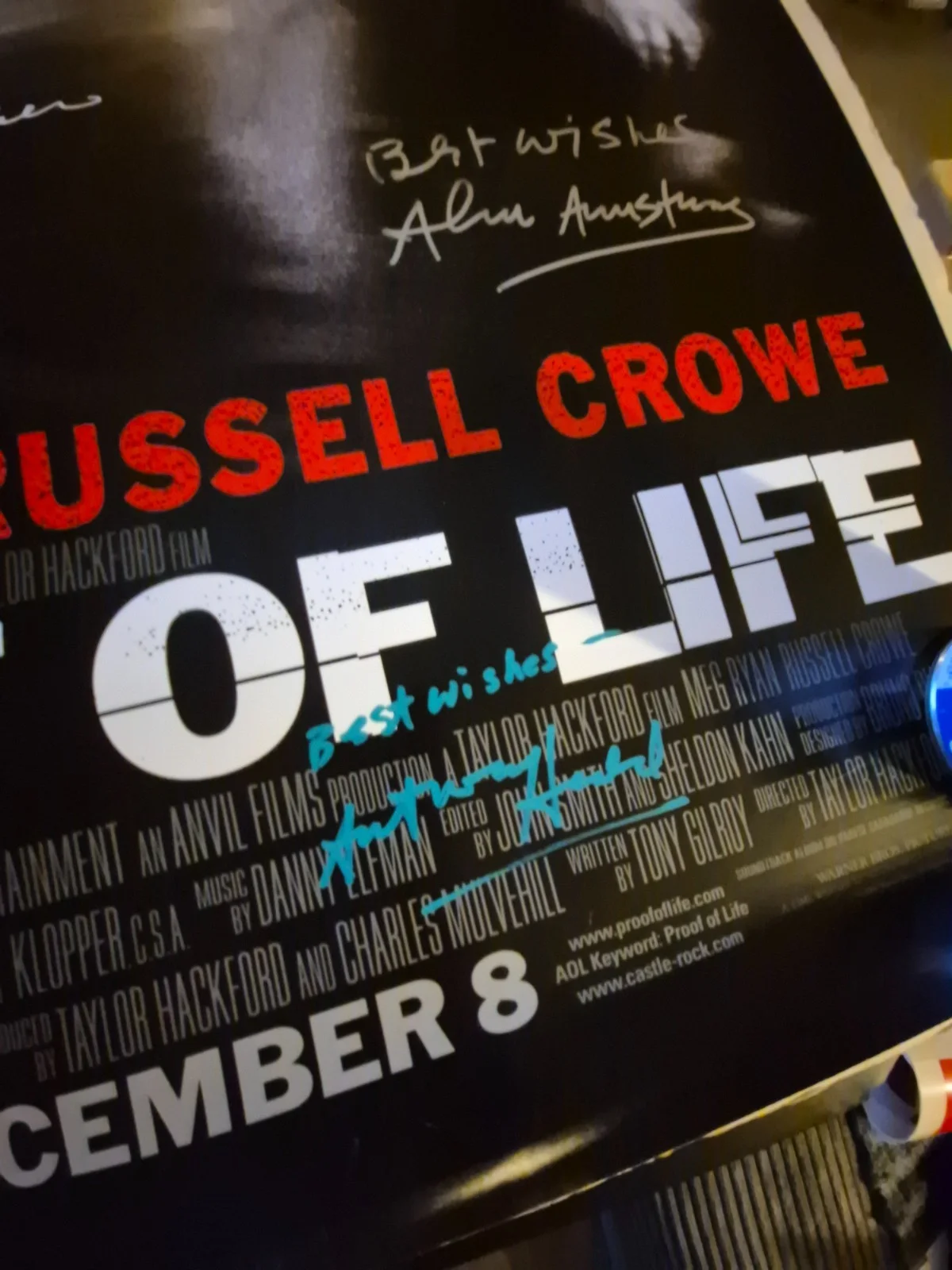 EKIM=INVENTORY — PROOF OF LIFE-CAST SIGNED MOVIE POSTER-w/COA -T2- SIDED ekim, изображение 4