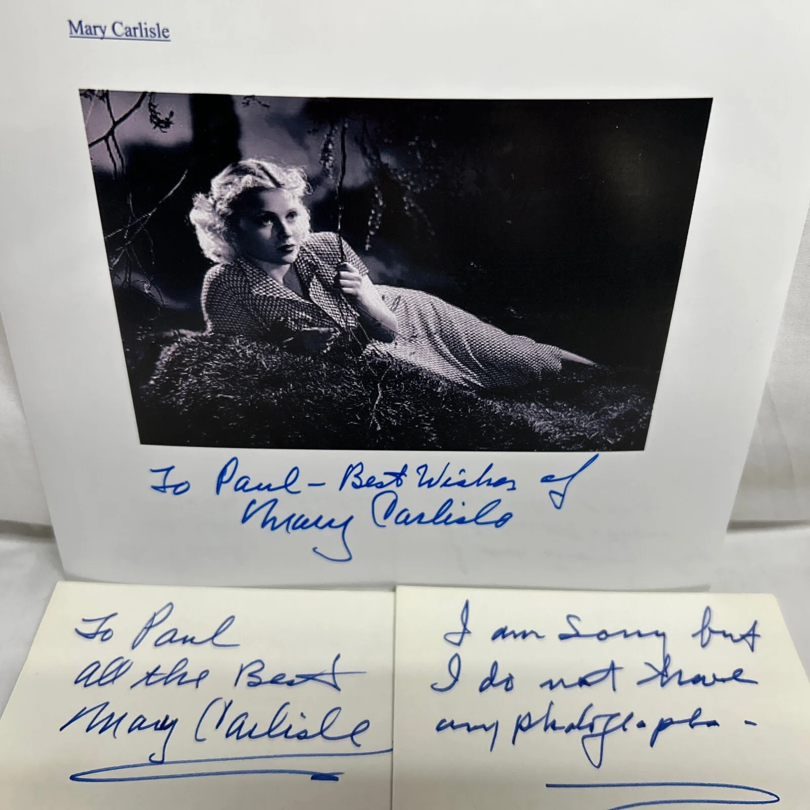 Mary Carlisle — Mary Carlisle American Actress Singer Signature Index Card & B/W 4x6 Picture, изображение 2