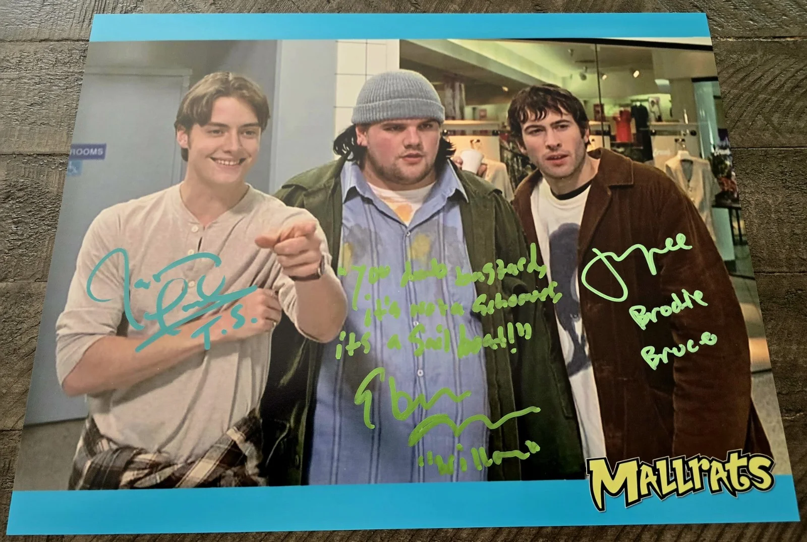 Jason Lee, Ethan Suplee, Jeremy London — Ethan Suplee, Jason Lee, & Jeremy London Signed 11x14 Mallrats Leeloo Multiprops