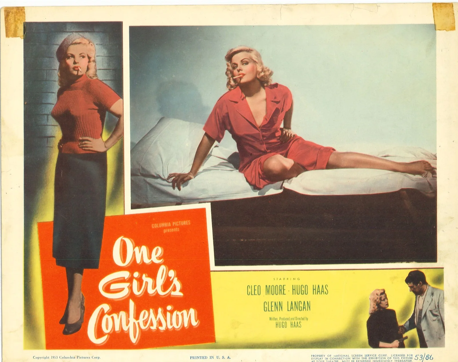 One Girls Confession 2x ORIGINAL US Lobby Cards Cleo Moore Hugo Haas 1953, изображение 2