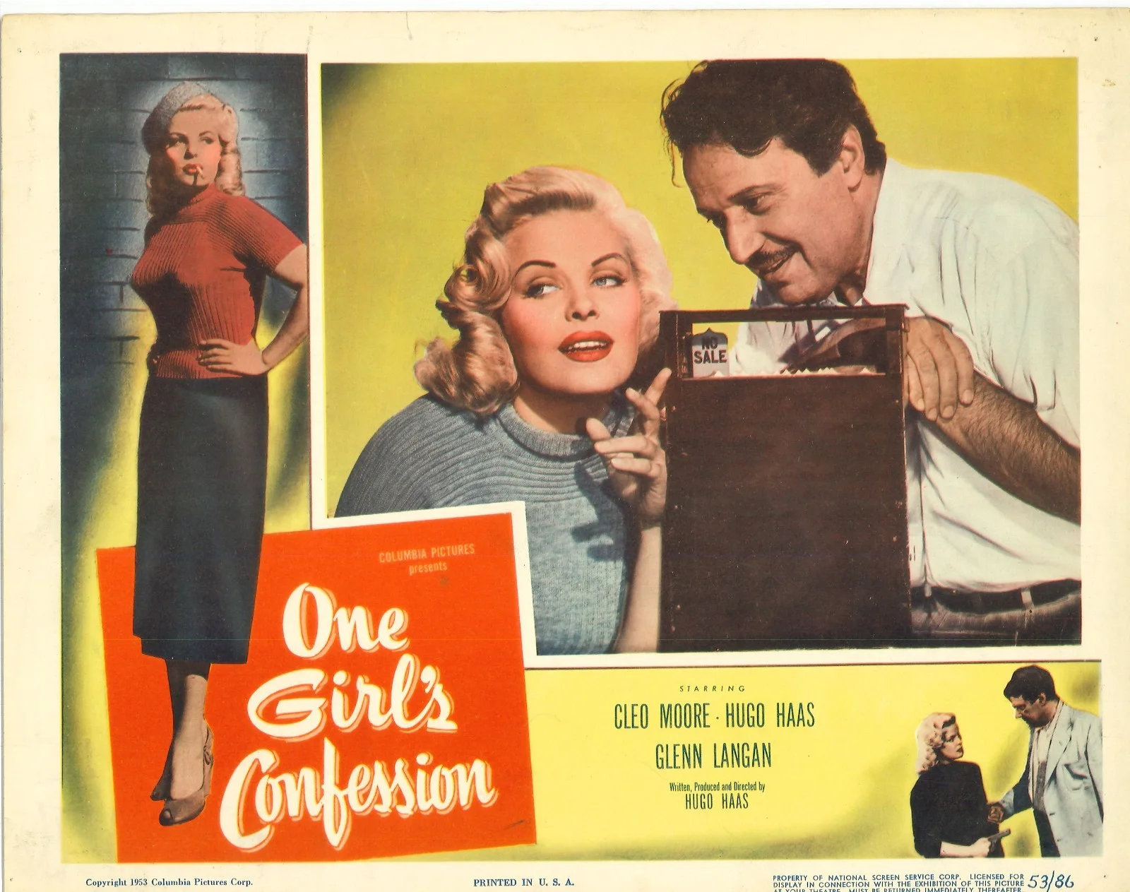 One Girls Confession 2x ORIGINAL US Lobby Cards Cleo Moore Hugo Haas 1953, изображение 3