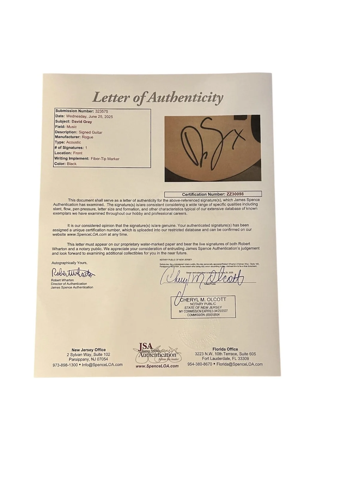 David Gray signed Acoustic Guitar JSA COA LOA, image 4