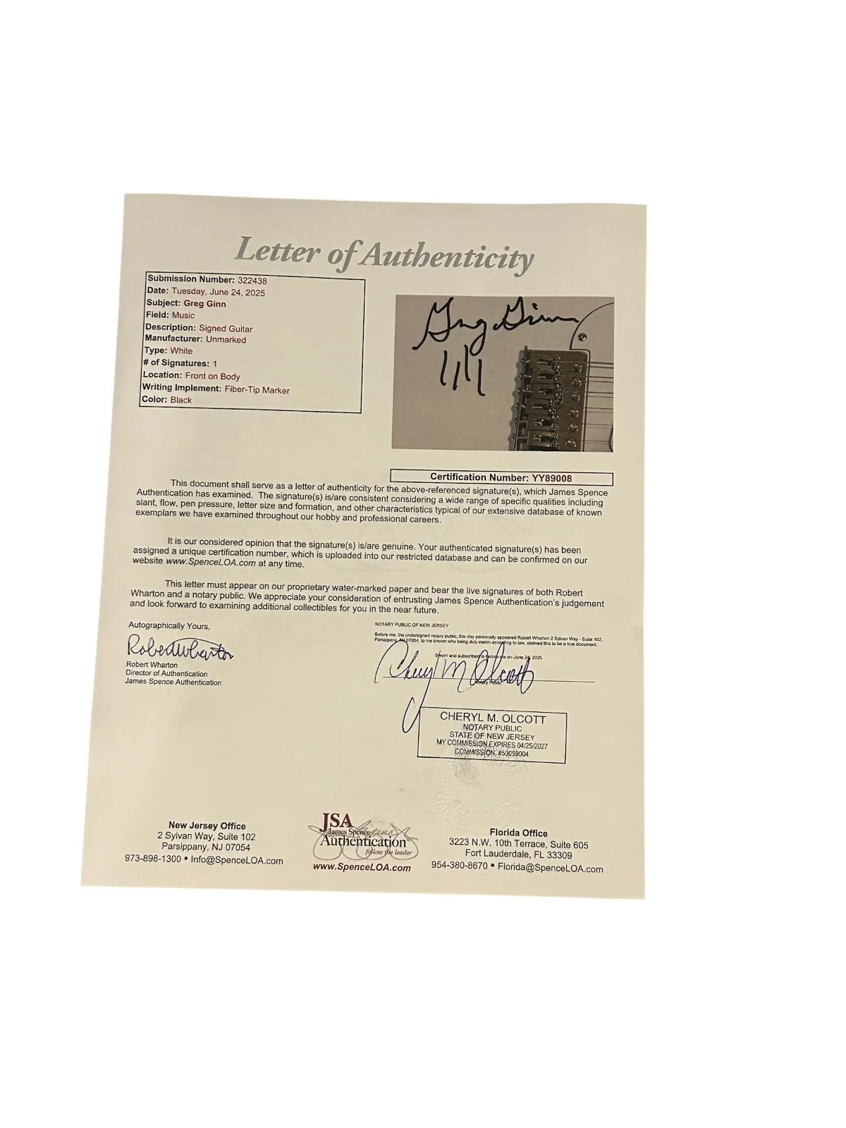 Greg Ginn of Black Flag signed Electric Guitar JSA COA LOA, image 4