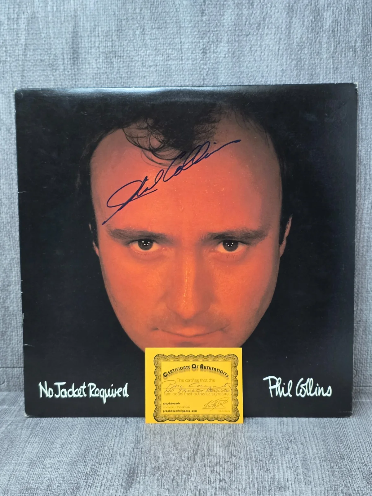 Phil Collins Signed No Jacket Required Vinyl Record Cover with COA, image 3