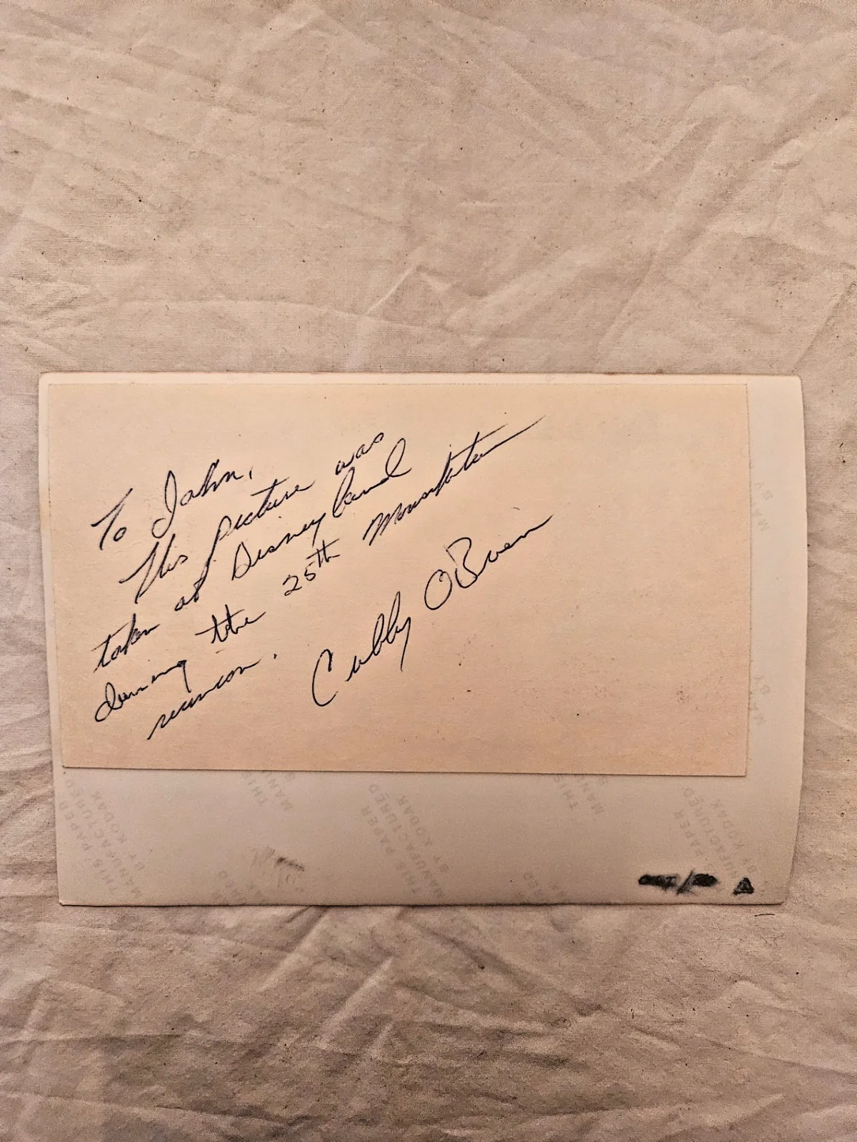 VTG - Cubby O'Brien signed 3x5 card attached to 5x7 photo, изображение 2
