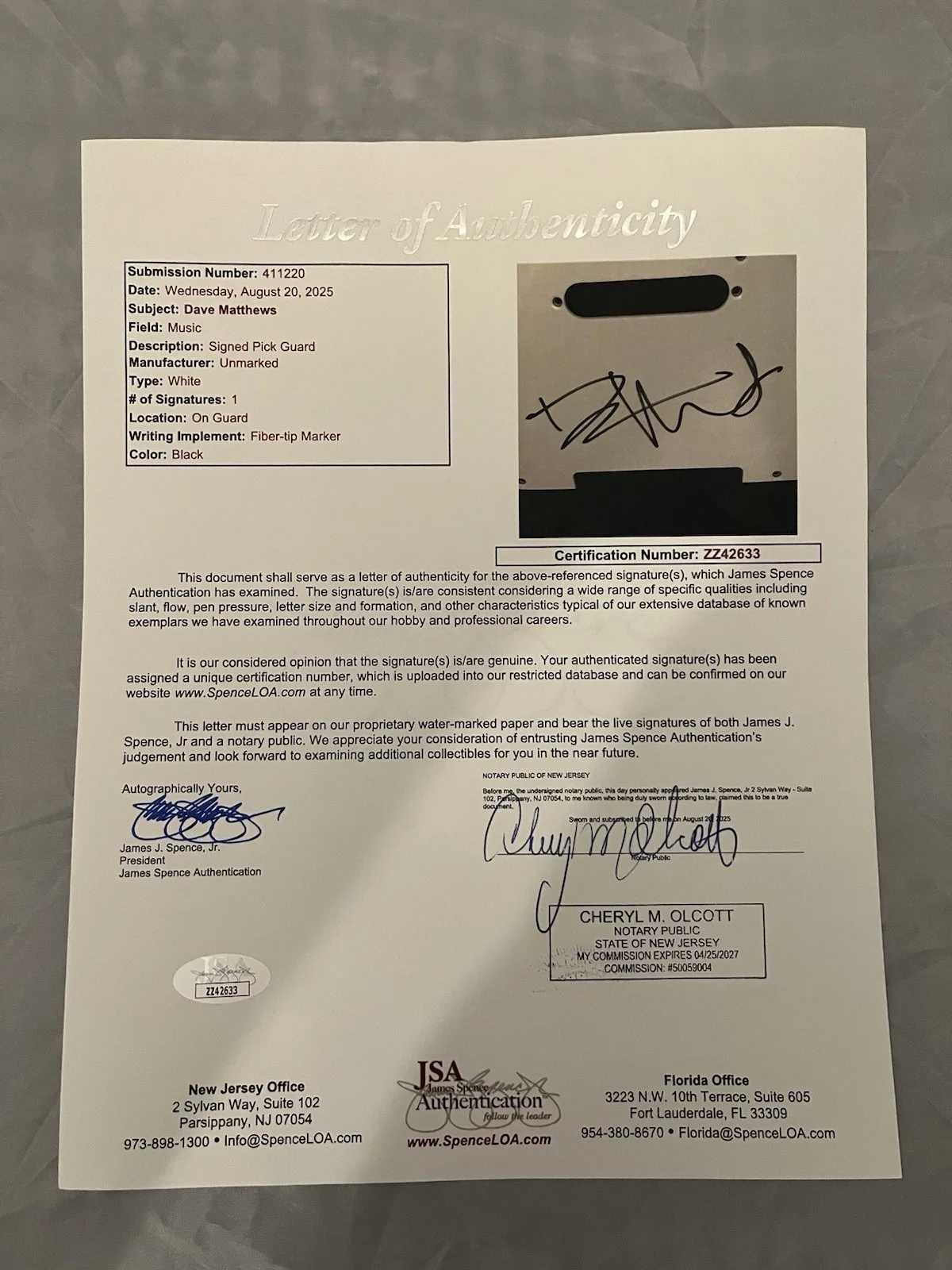 Dave Matthews Signed Autographed Telecaster Guitar Pickguard Band JSA LOA, изображение 2