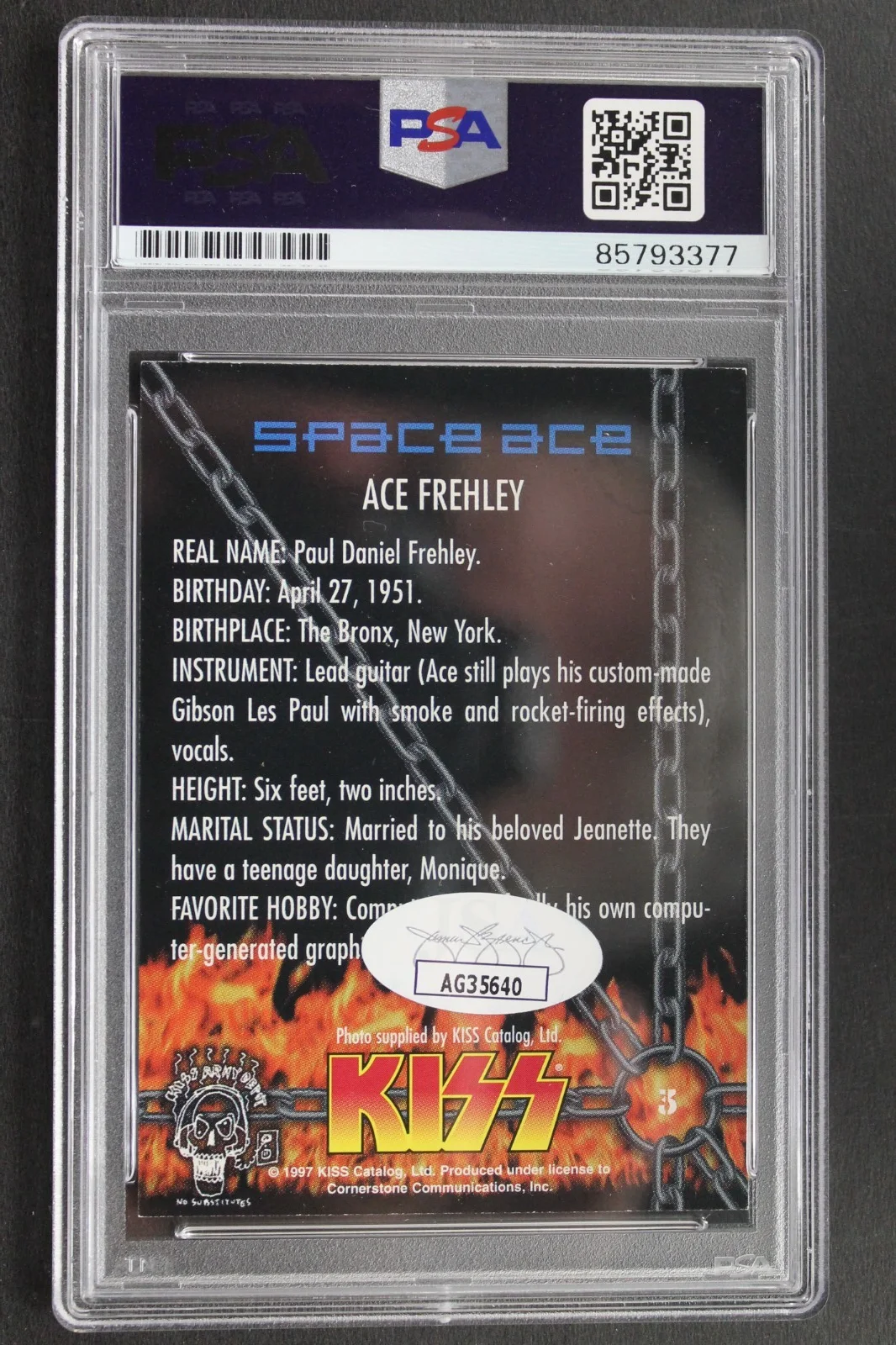 Ace Frehley (d.2025) KISS Autographed 1997 Signed Trading Card SPACE ACE PSA, изображение 2
