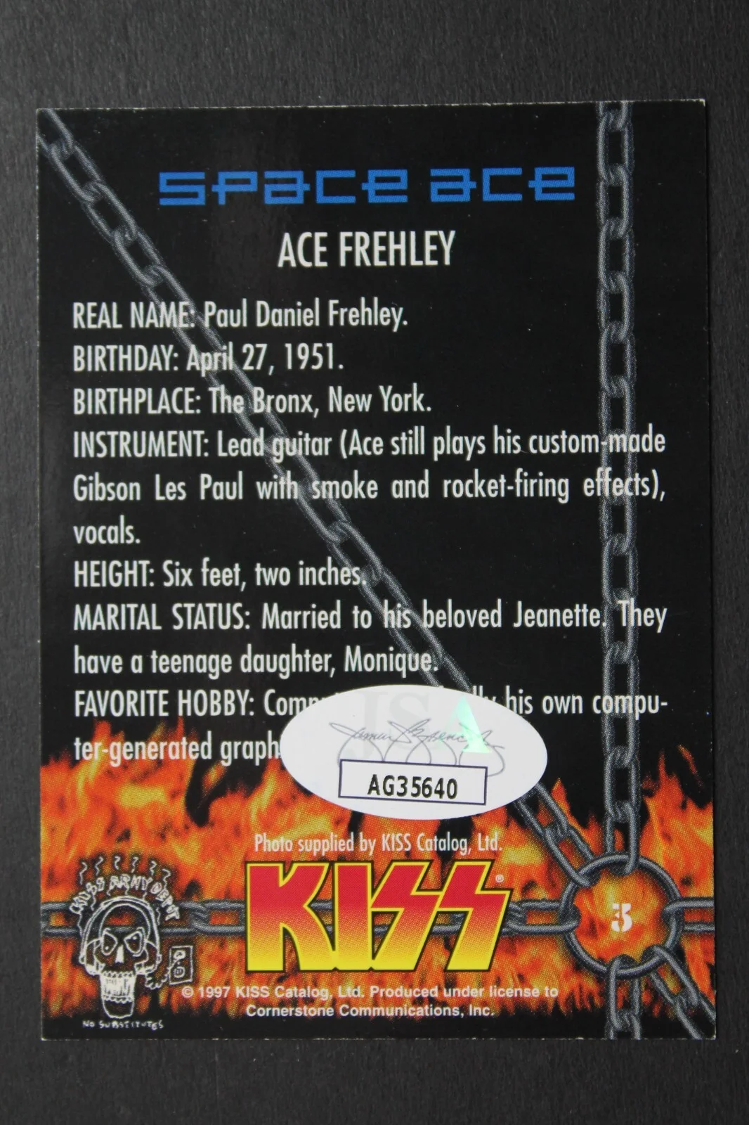 Ace Frehley (d.2025) KISS Autographed 1997 Signed Trading Card SPACE ACE PSA, изображение 4