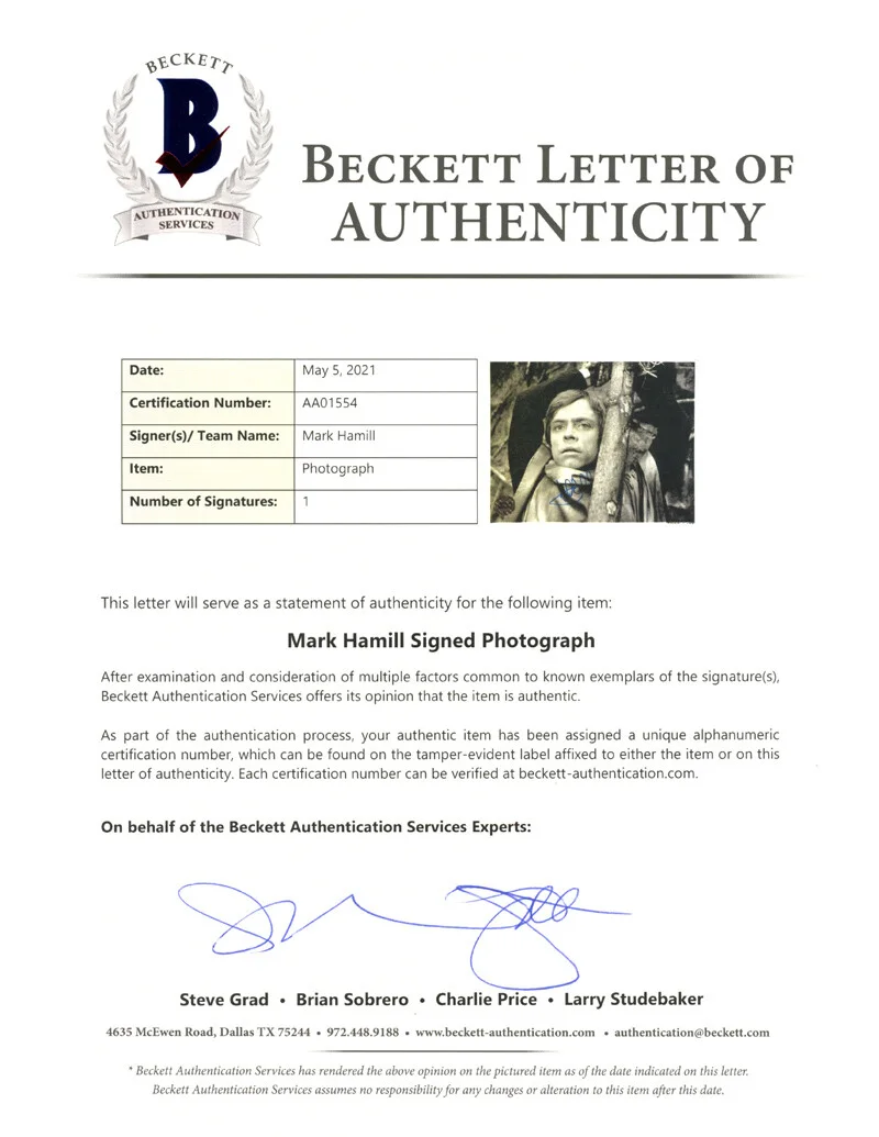 MARK HAMILL SIGNED AUTOGRAPHED 8x10 PHOTO LUKE SKYWALKER STAR WARS OPX BECKETT, изображение 2