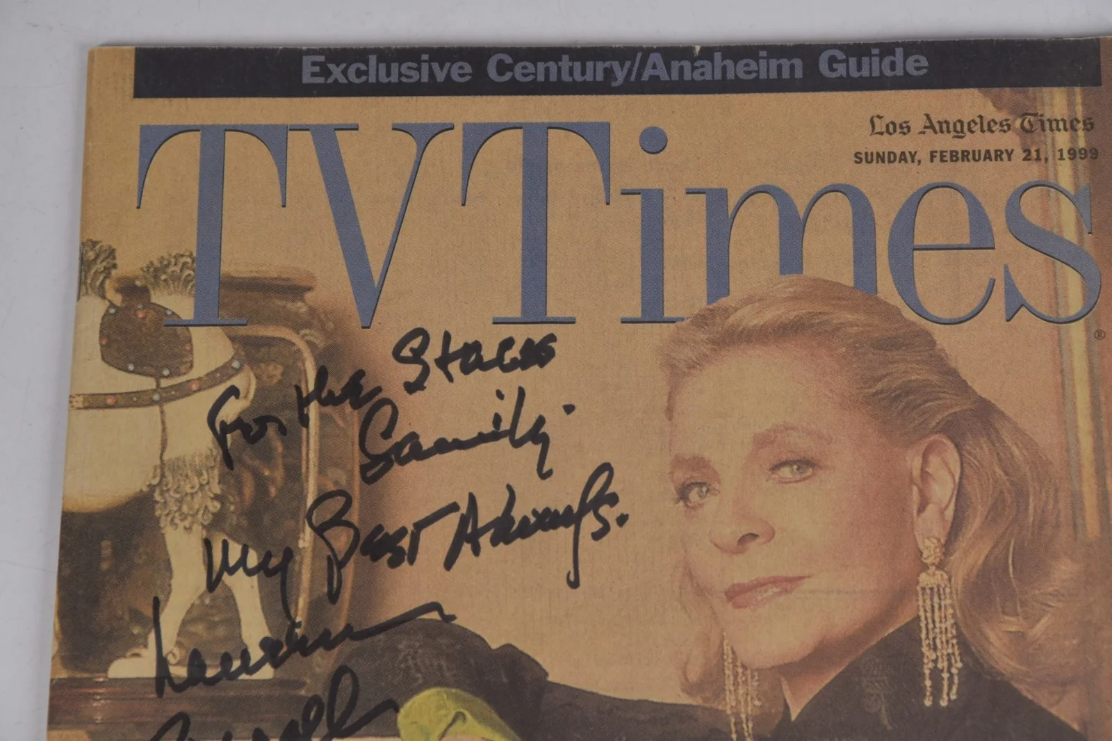 Vintage Lauren Bacall Autograph TV Times Los Angeles Times 1999 Doris Duke, изображение 2