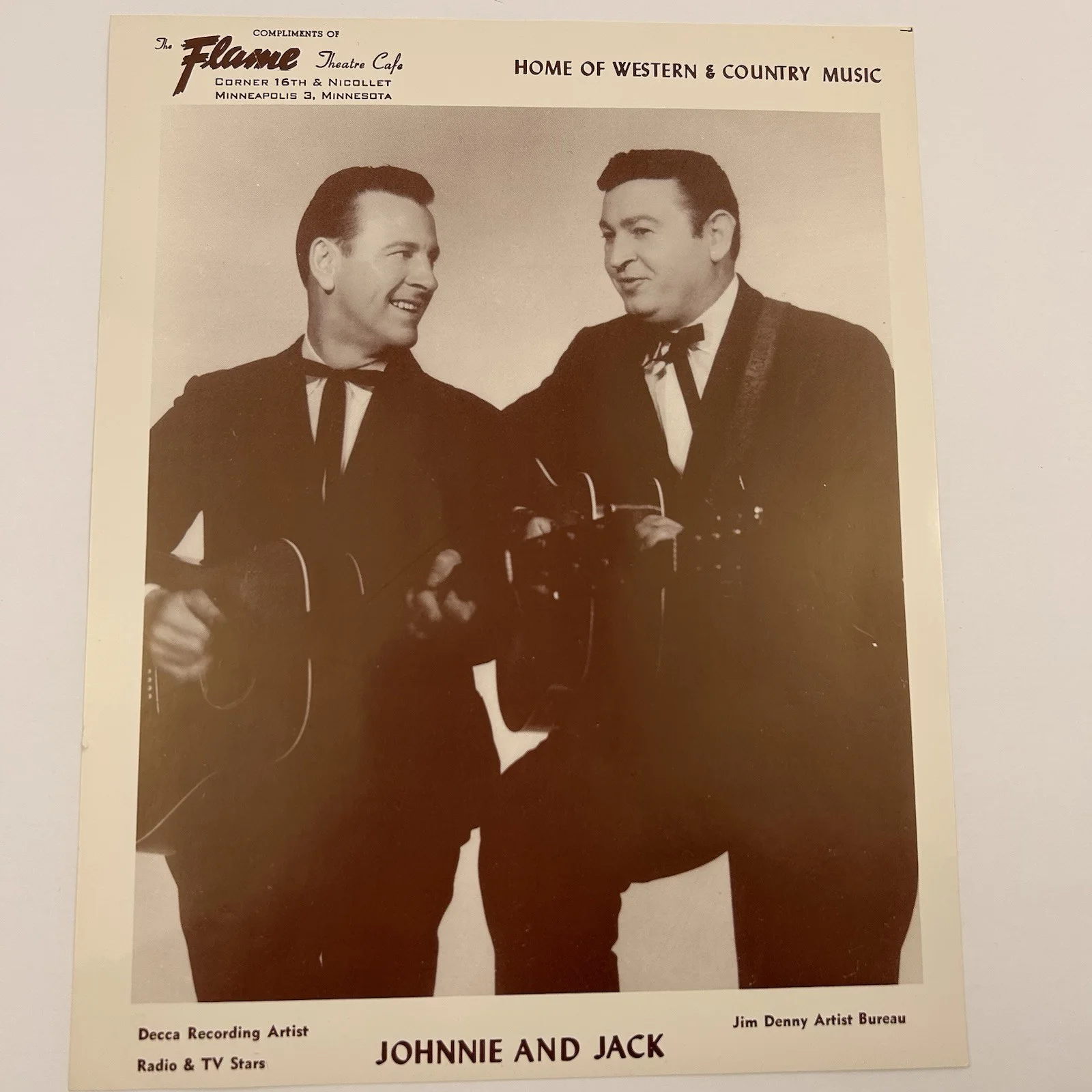 VTG Johnnie and Jack Promo Photo Flame Theatre Cafe Minneapolis MN Country 8x10, изображение 2