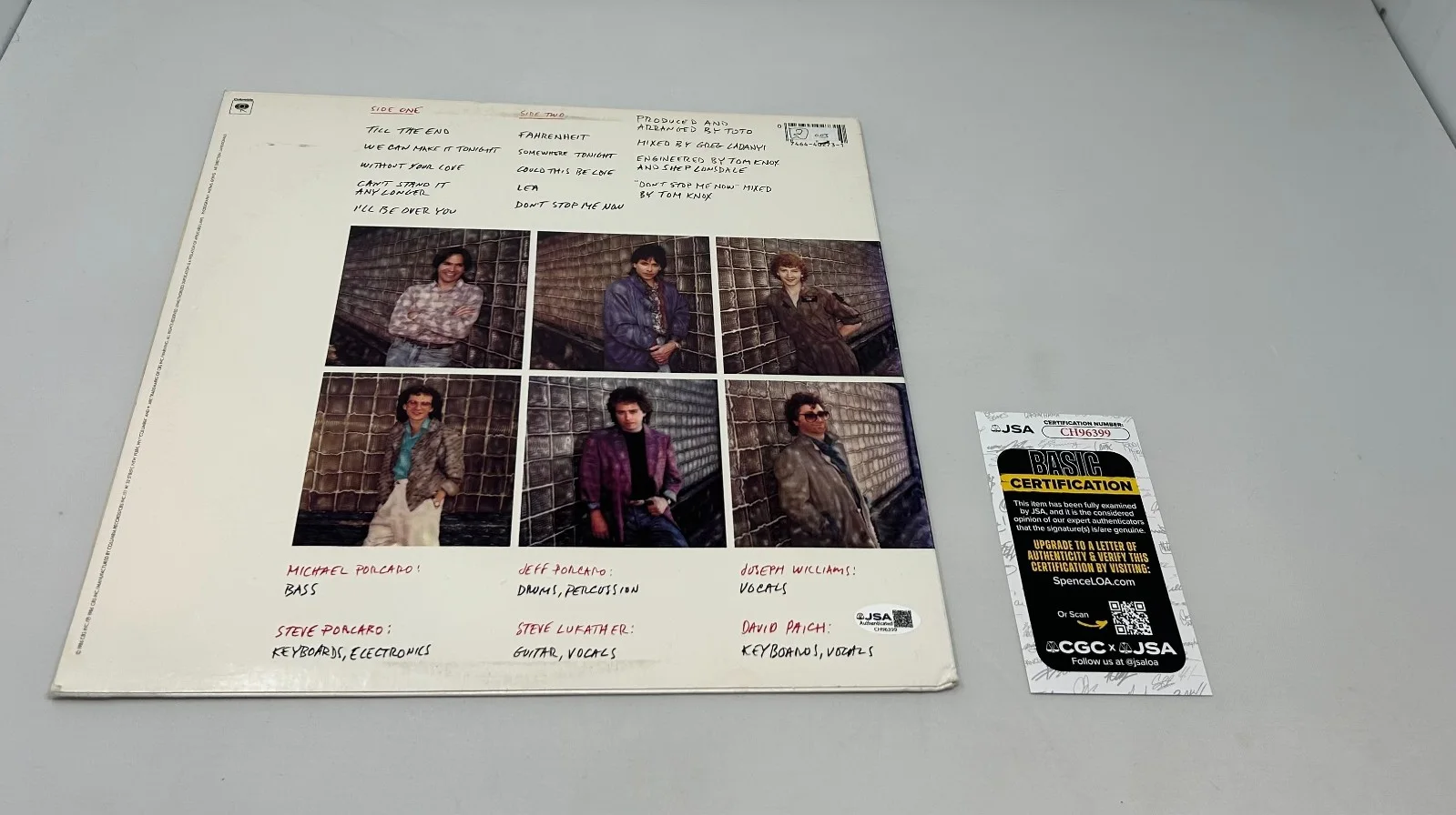 Toto signed Fahrenheit Album JSA COA, image 2