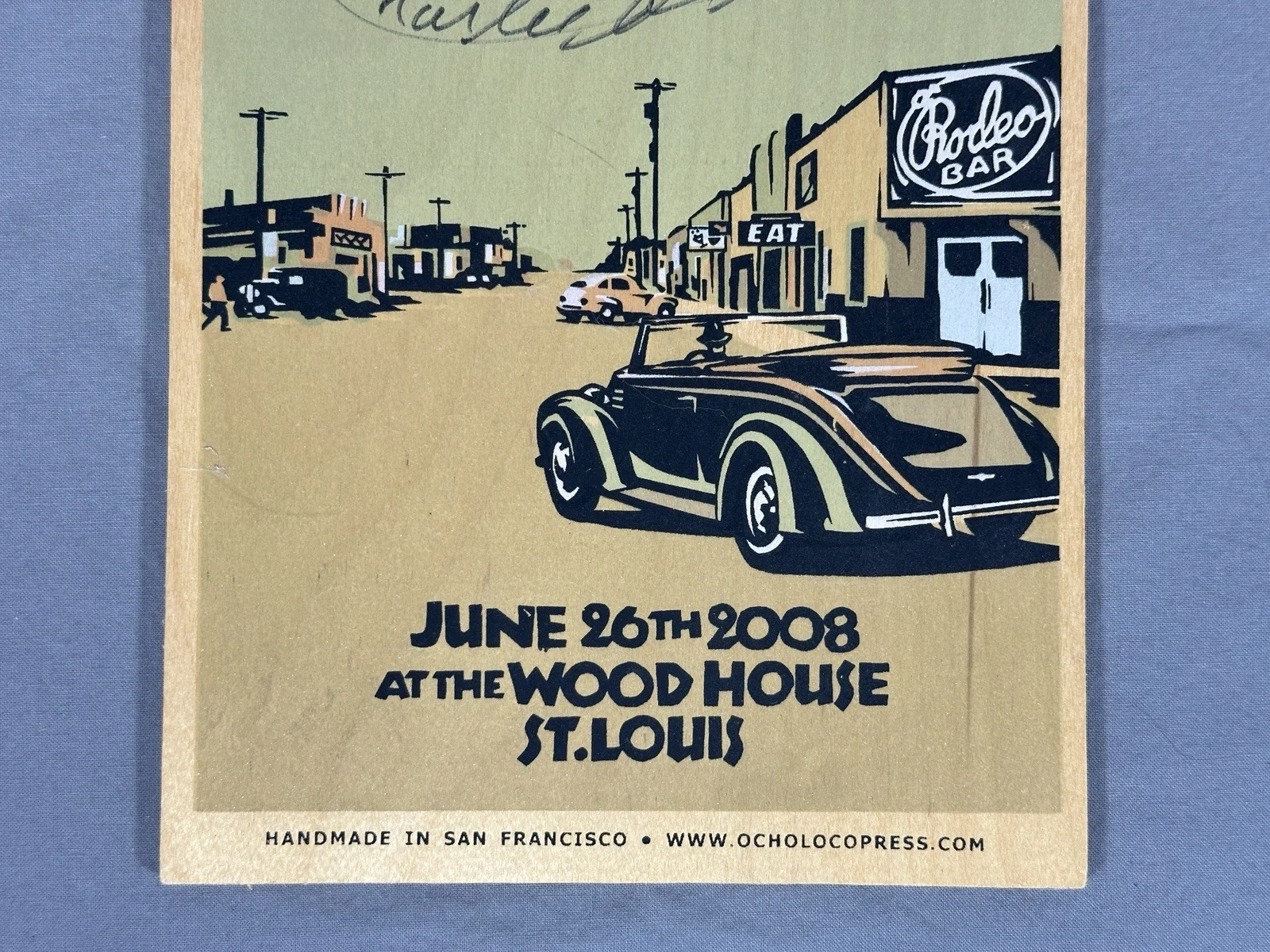 Signed Charlie Louvin Wood Concert Poster 2008 St. Louis Ocholoco Press 7x11.75, изображение 4