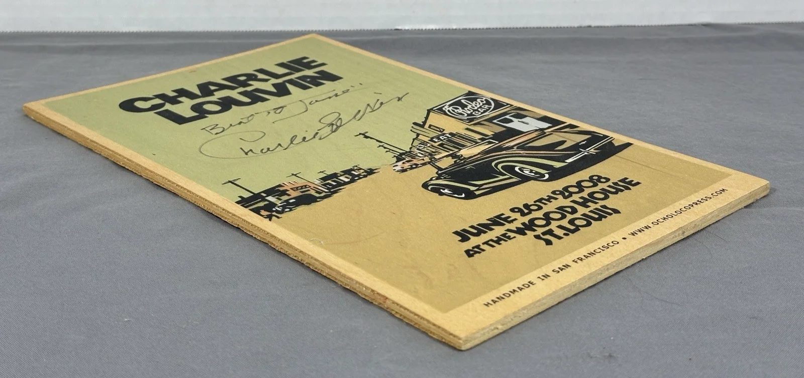 Signed Charlie Louvin Wood Concert Poster 2008 St. Louis Ocholoco Press 7x11.75, изображение 5