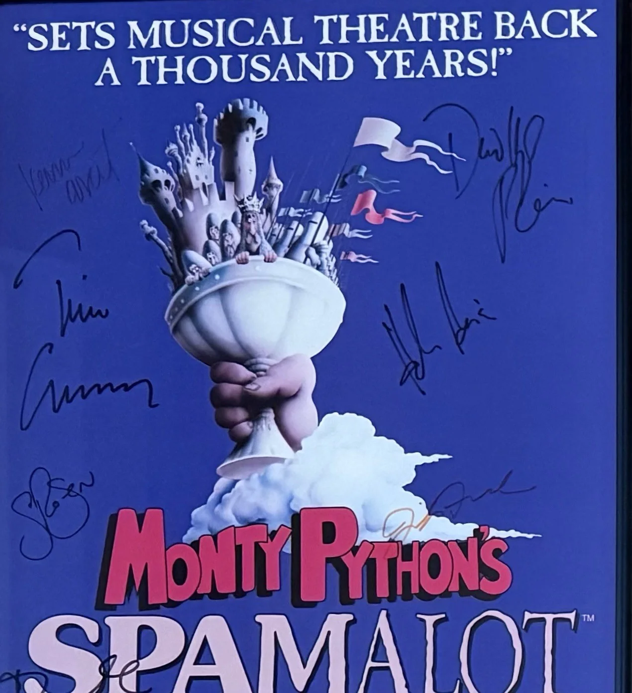 The Cast — Monty Python’s Spamalot Cast Signed Broadway Musical 14”x22” Poster Framed 2005, image 2