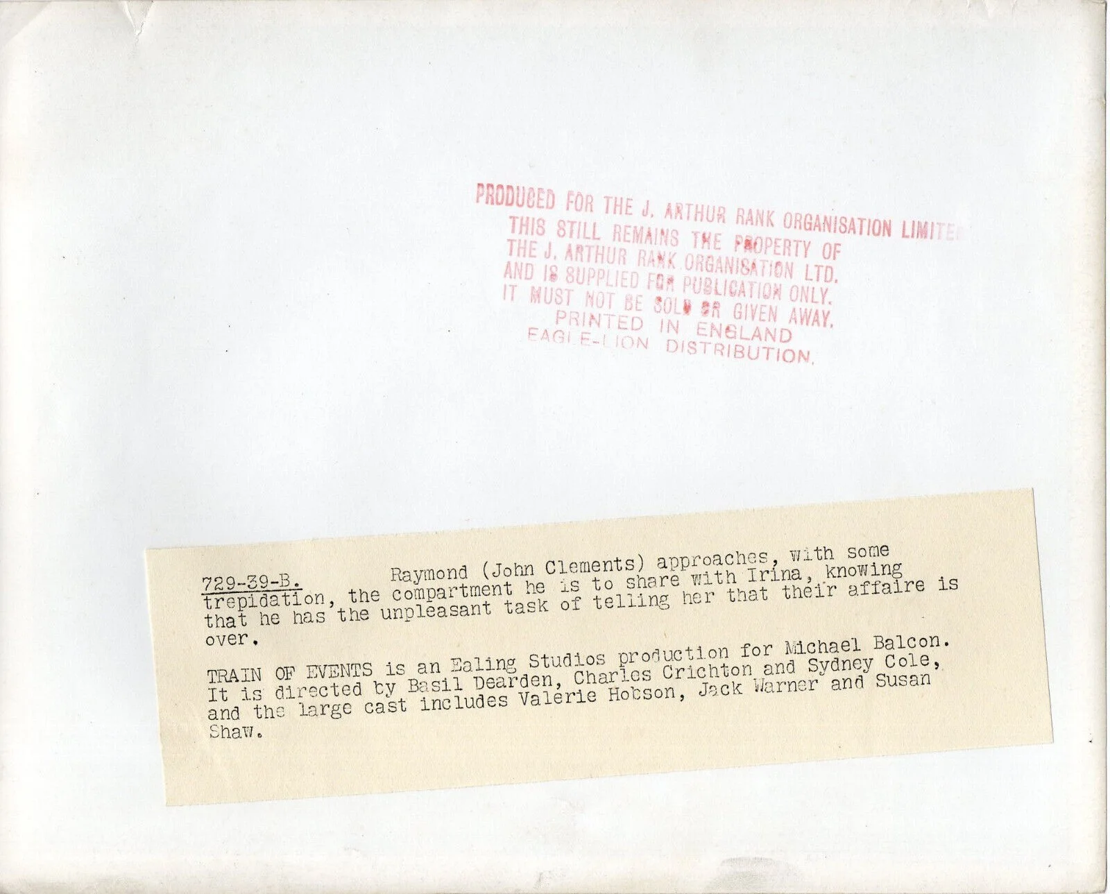 TRAIN OF EVENTS 1949 JOHN CLEMENTS Ealing Studios STILL #39B, image 2