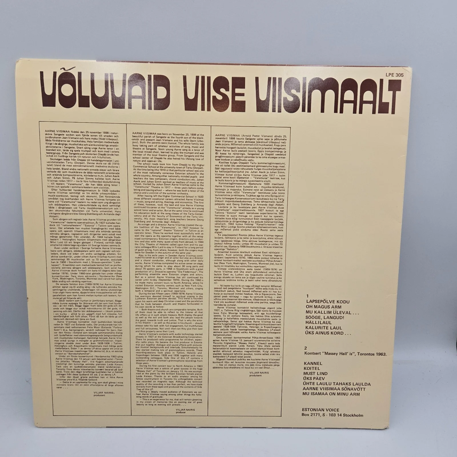 RARE HAND SIGNED BY EXILED ESTONIAN TENOR AARNE VIISEMAA ESTONIAN VOICE LABEL, изображение 2
