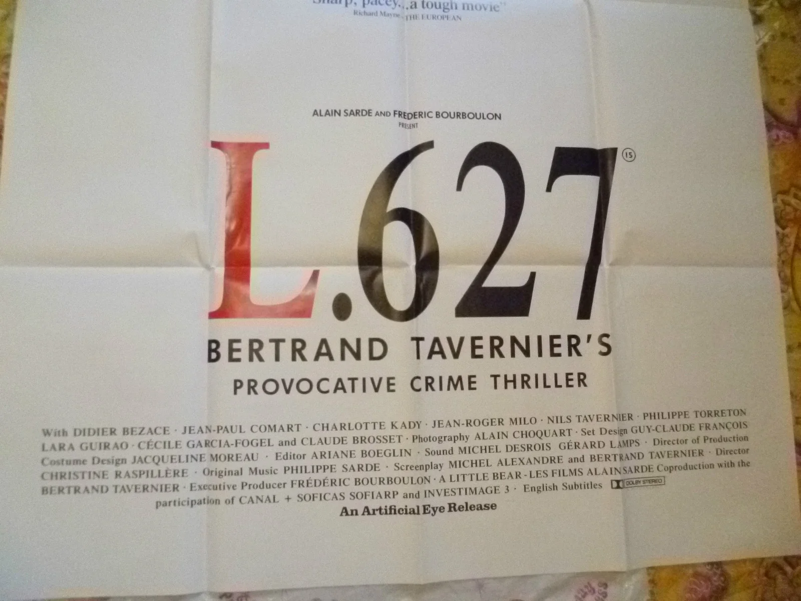 UK Quad Poster- L.627 1992 Bertrand Tavernier,D Beza(apx. 40x60 inch; Org, Exc*), изображение 3