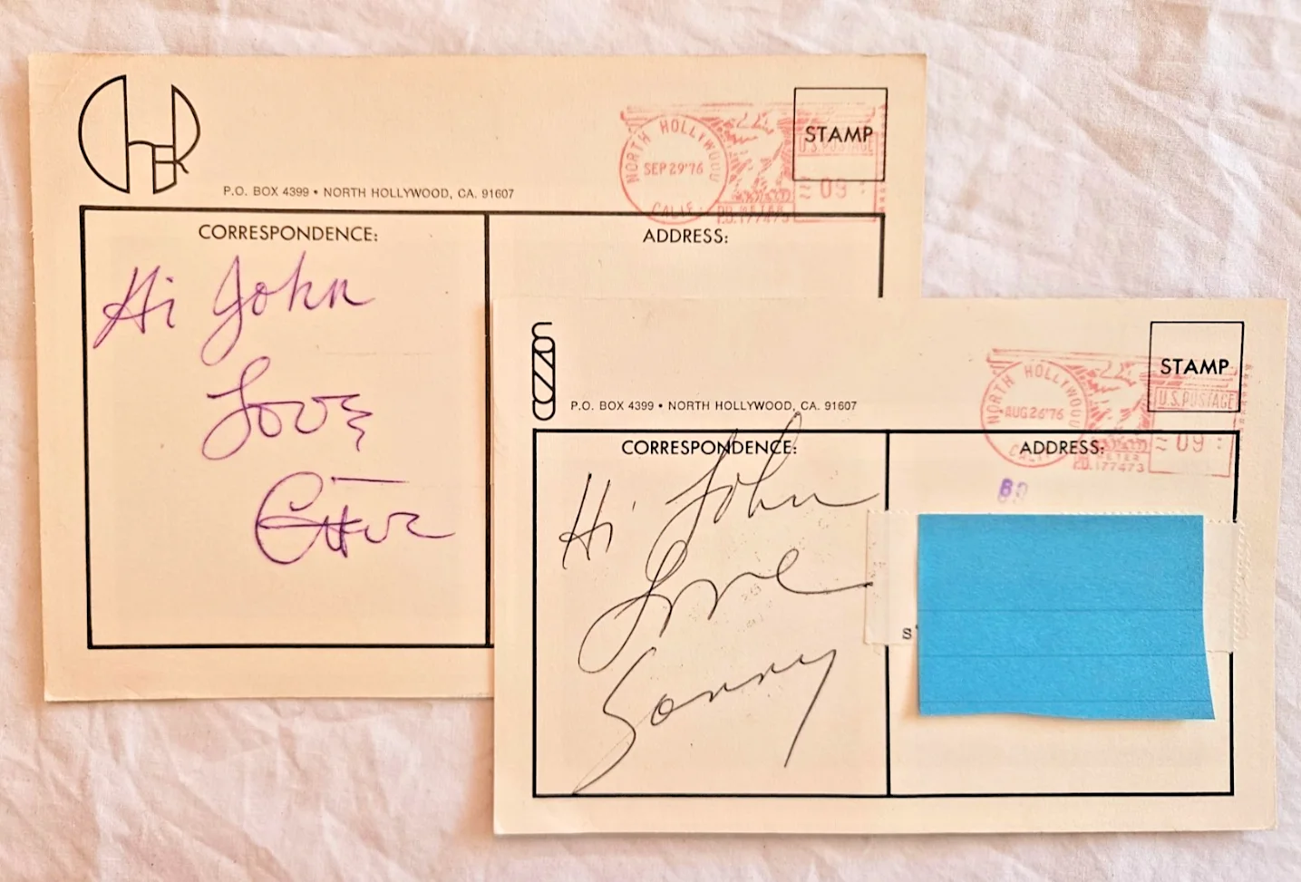VTG - Sonny & Cher signed postcards dated 1976, image 2