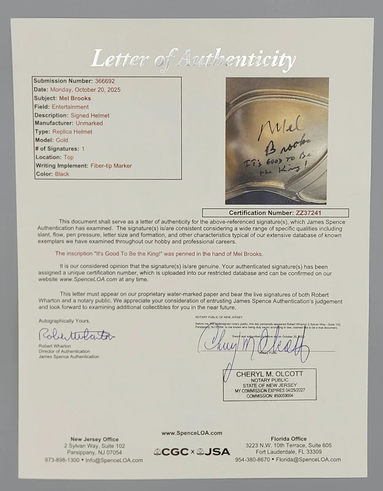 Mel Brooks — MEL BROOKS signed autograph Quote HISTORY OF THE WORLD Roman Helmet JSA RARE, изображение 5
