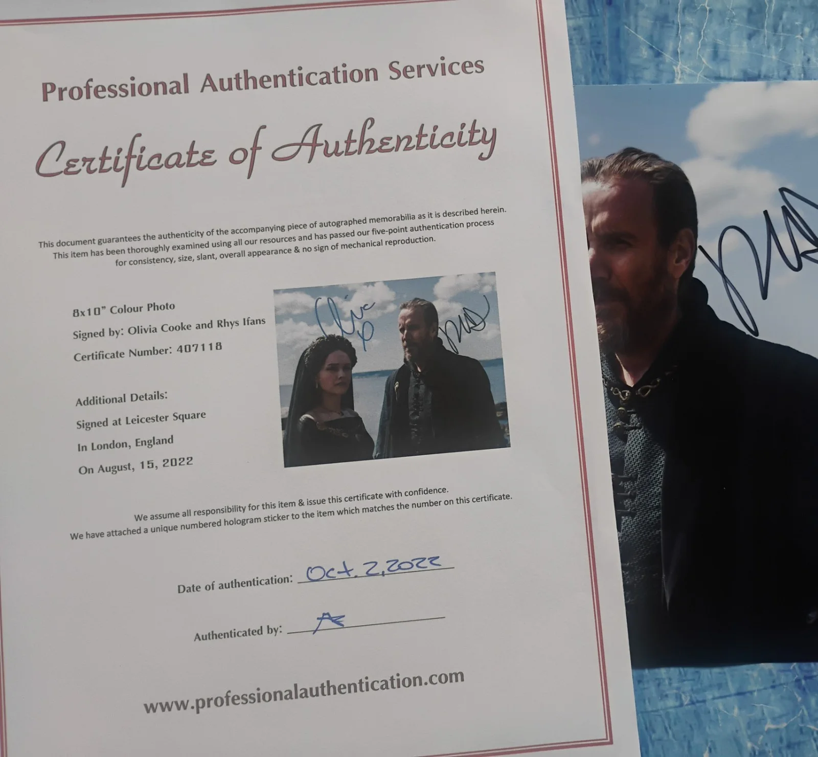 Olivia Cooke & Rhys Ifans Signed Photo COA House of The Dragon NO US TARIFFS, изображение 5