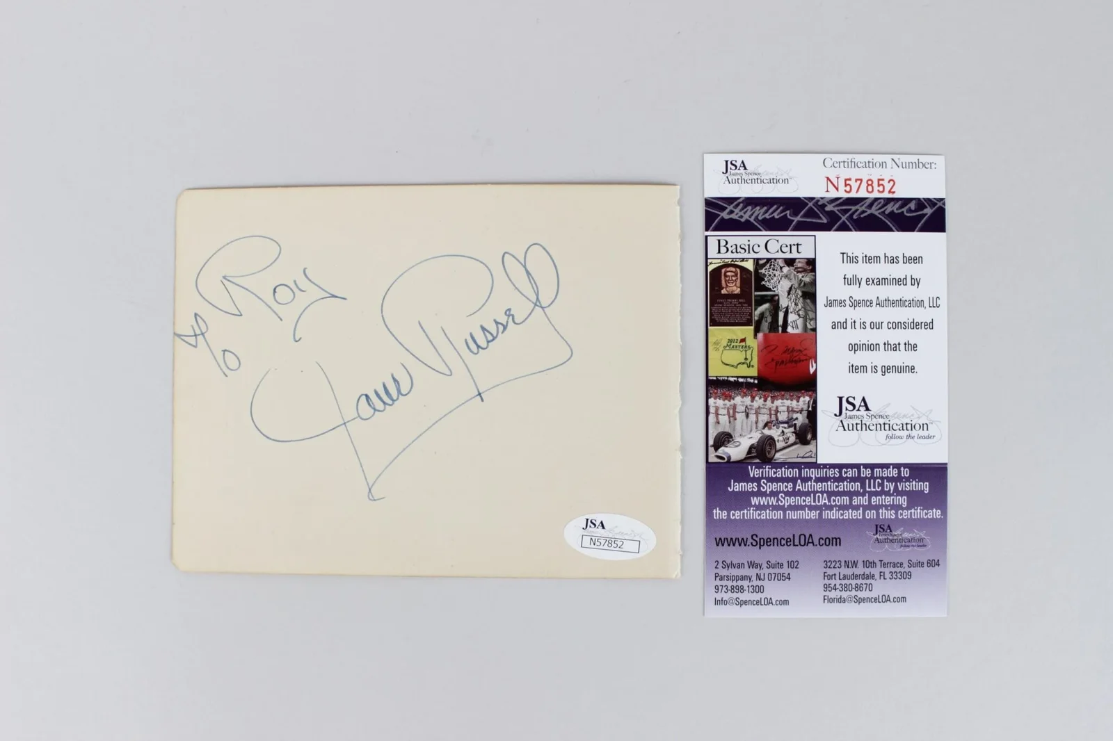 Paul Scofield & Jane Russell Signed Cut - COA JSA, image 2